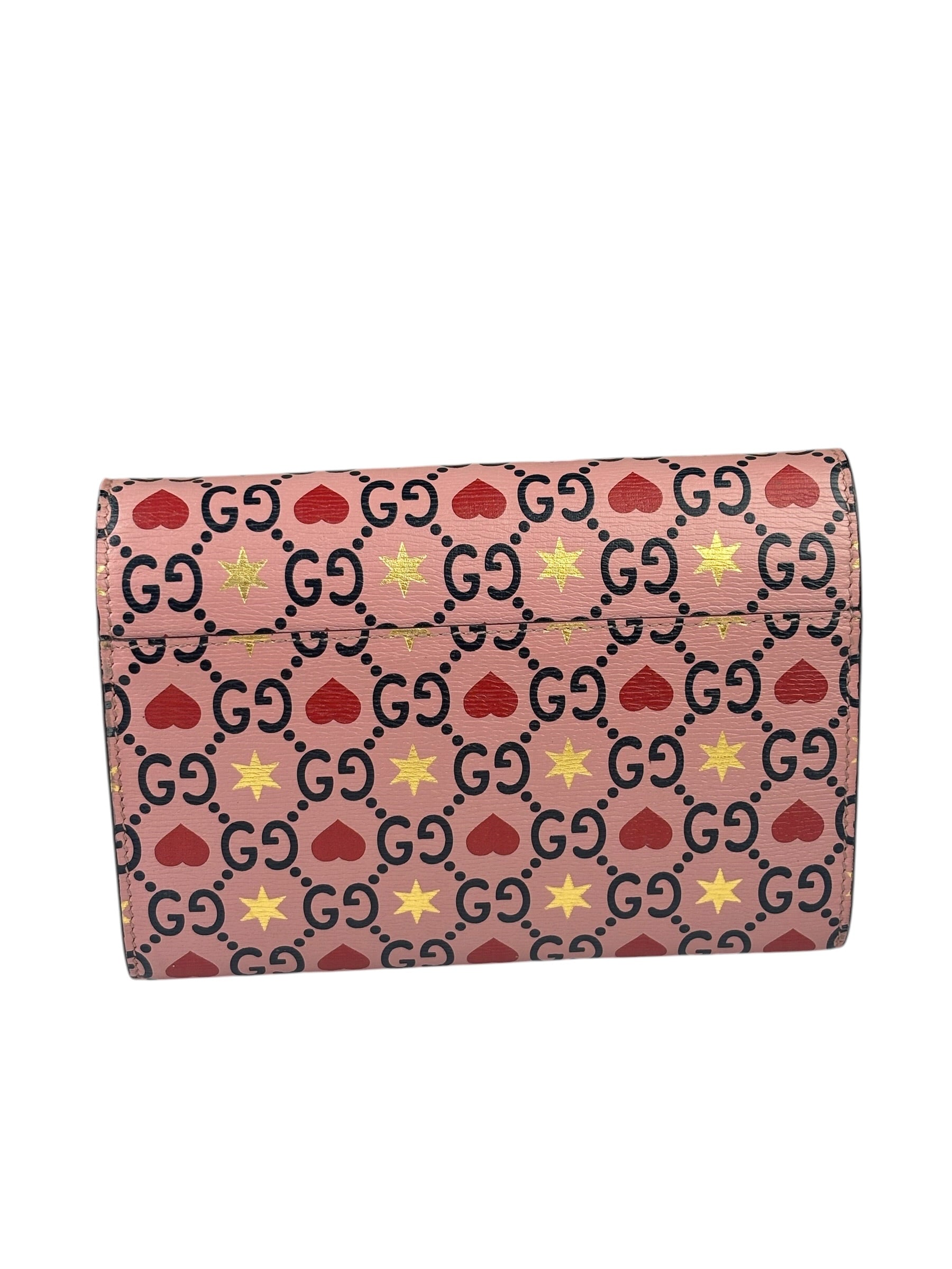 Gucci Pink Leather Dionysus GGCrystal Valentines Small Wallet On Chain