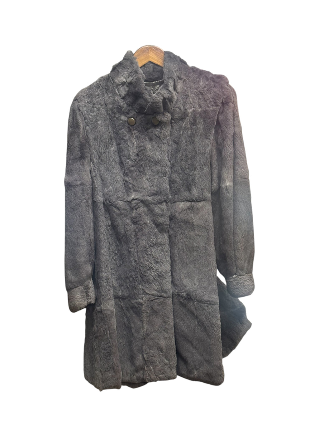 Vintage Dark Grey Sheared Rabbit Fur Long Coat
