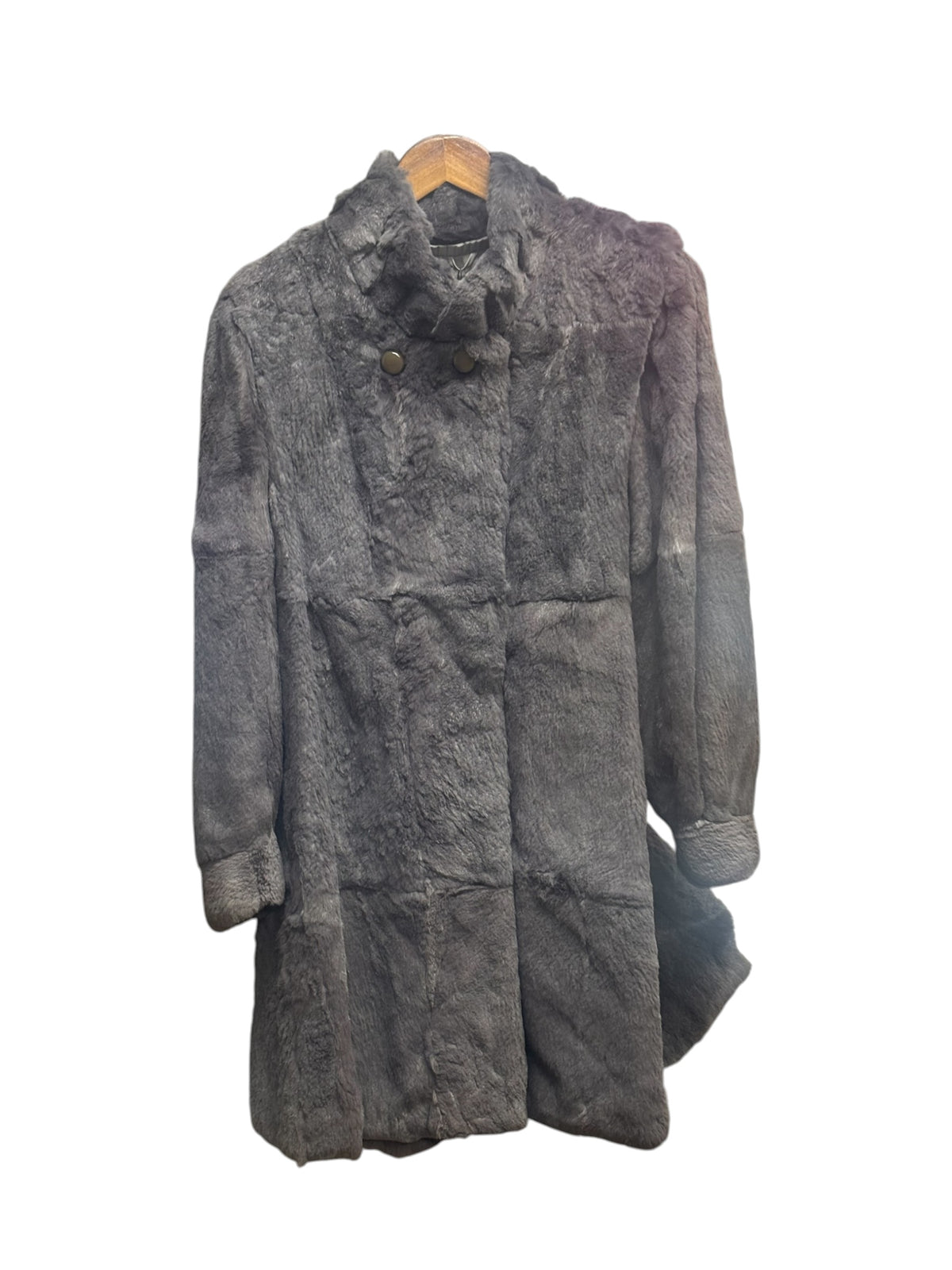 Vintage Dark Grey Sheared Rabbit Fur Long Coat