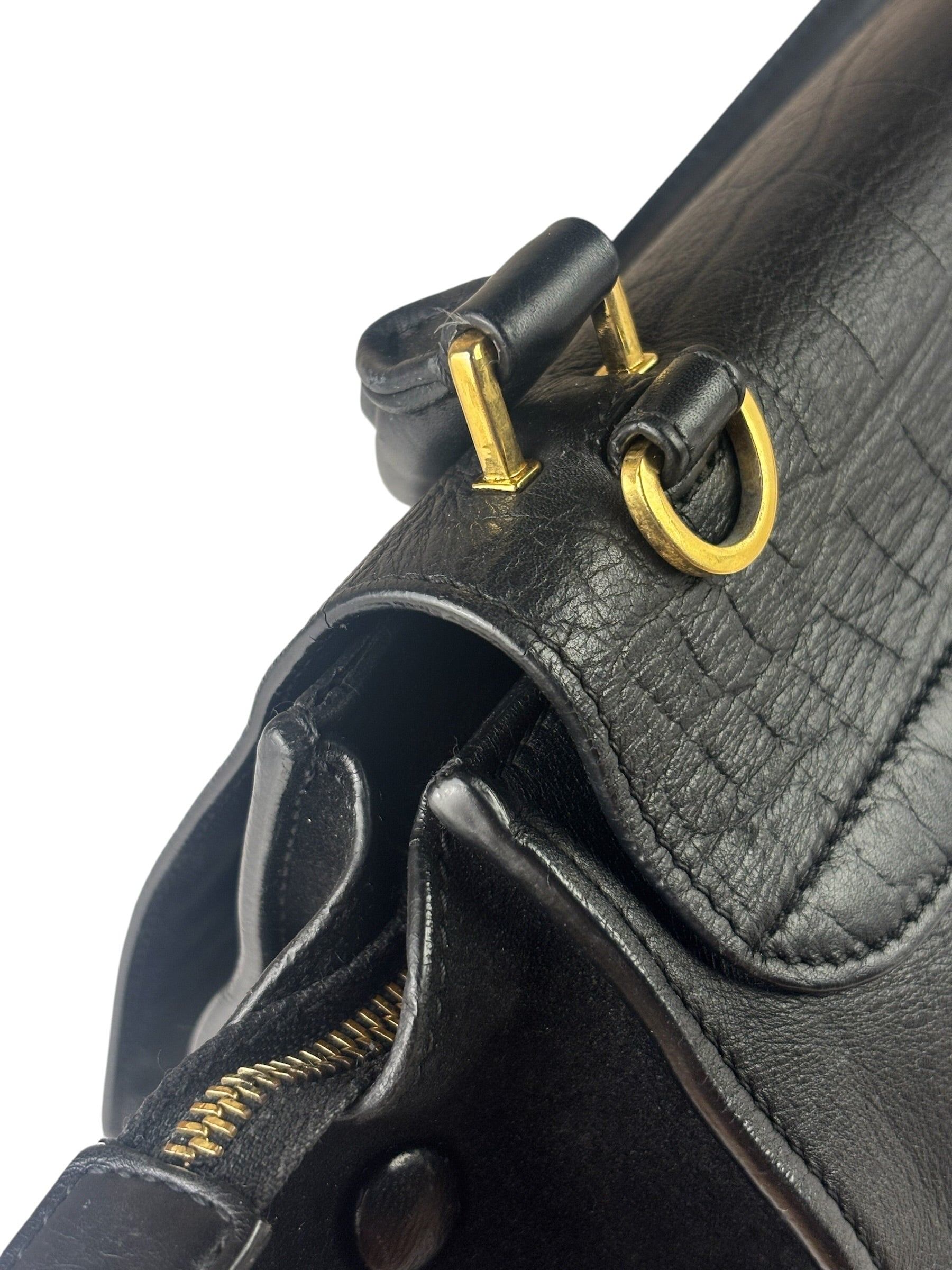 Celine Black Suede/Crocodile Embossed Leather Trapeze Two-Way Bag