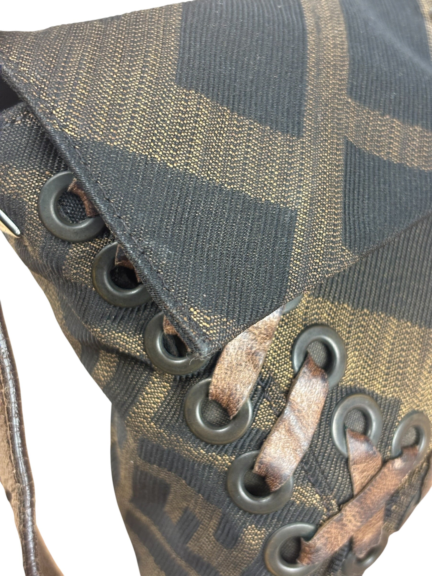 Fendi Zucca Whipstitch Baguette Shoulder Bag