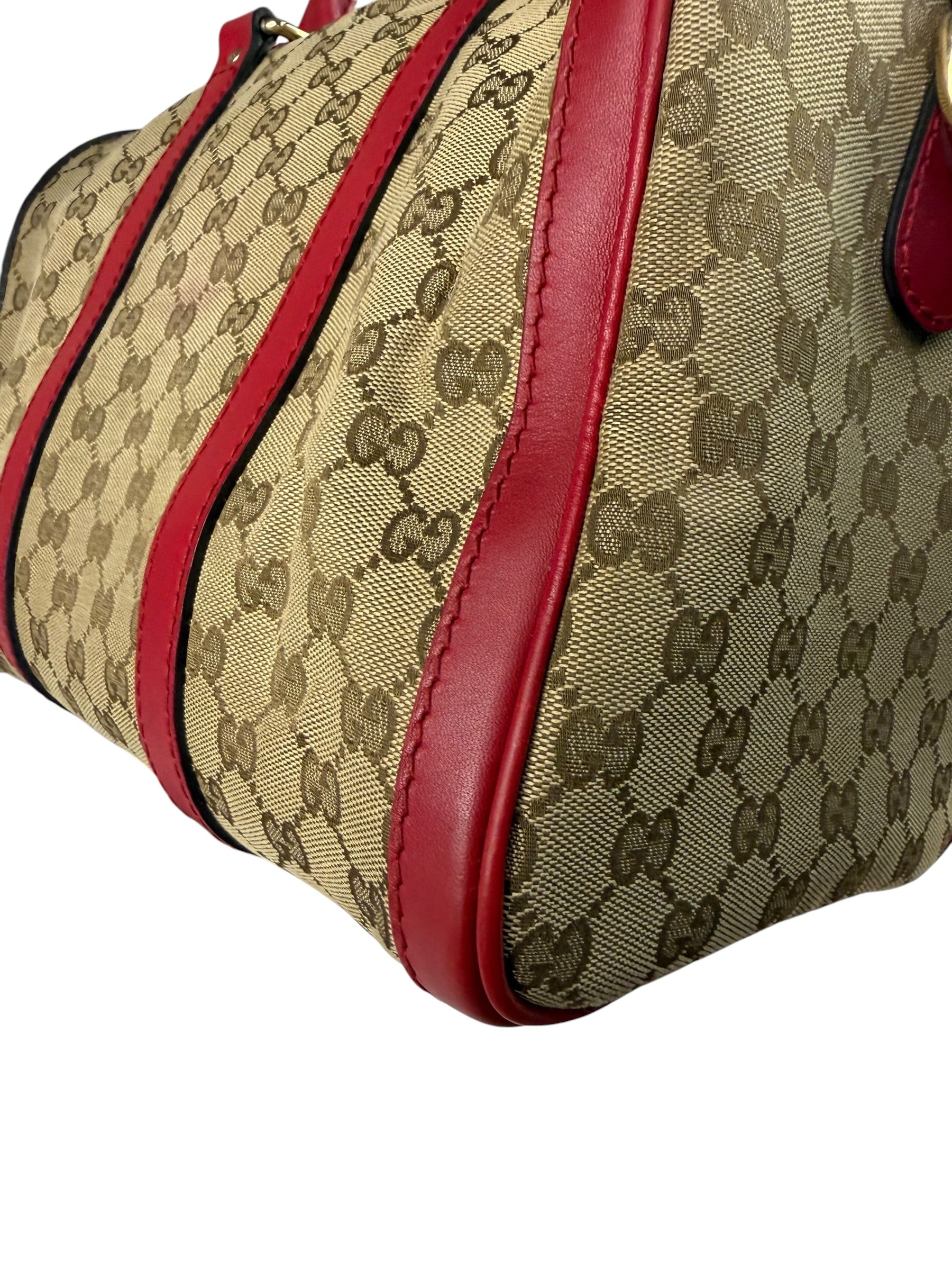 Gucci Beige/Red Leather GG Joy Boston Two-Way Bag