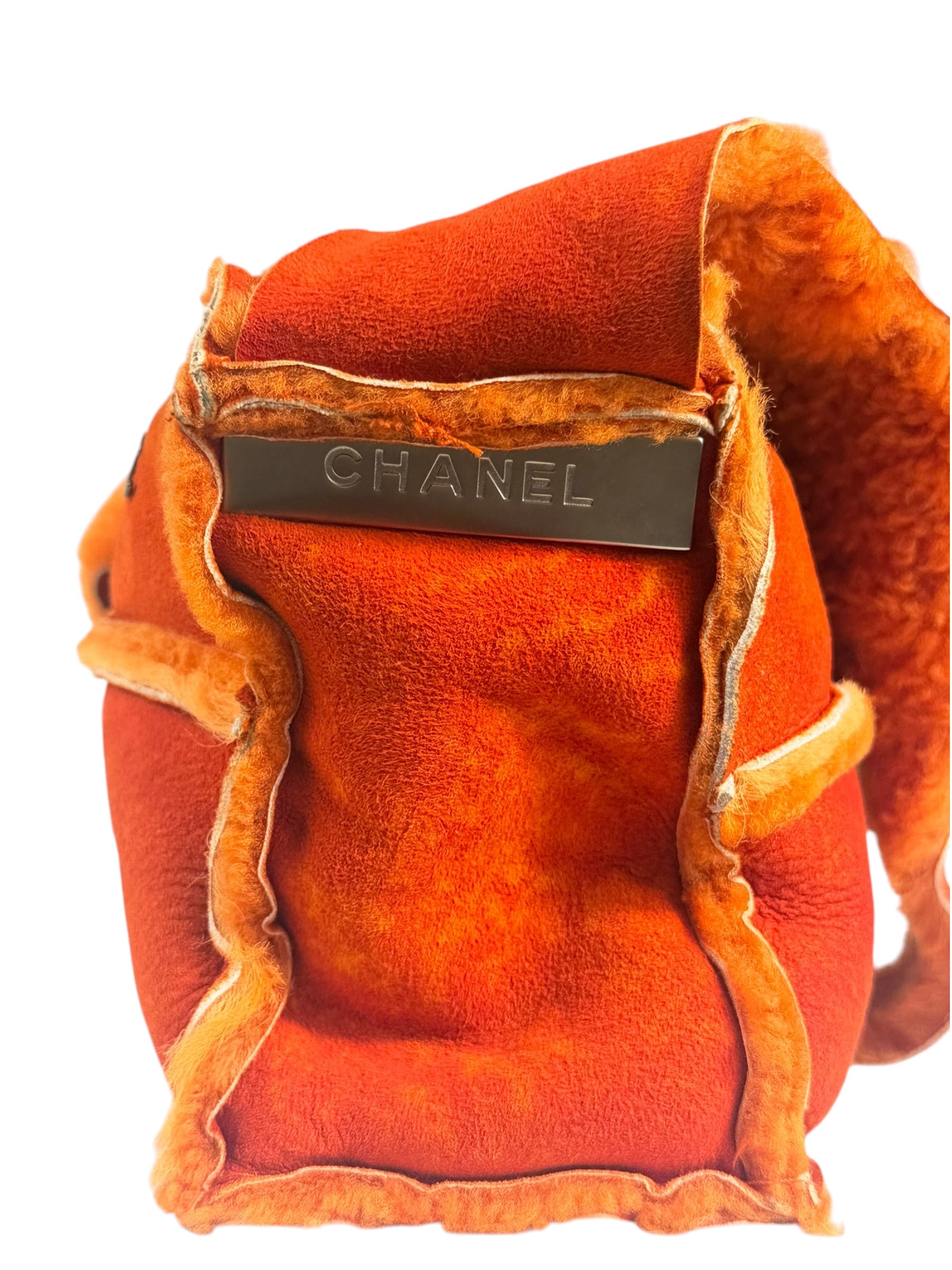 Chanel Orange Suede Shearling Patchwork Shoulder Bag 2001