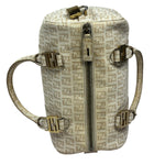 Fendi Beige Leather Trim Zucca Boston Bag