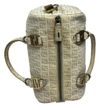 Fendi Beige Leather Trim Zucca Boston Bag