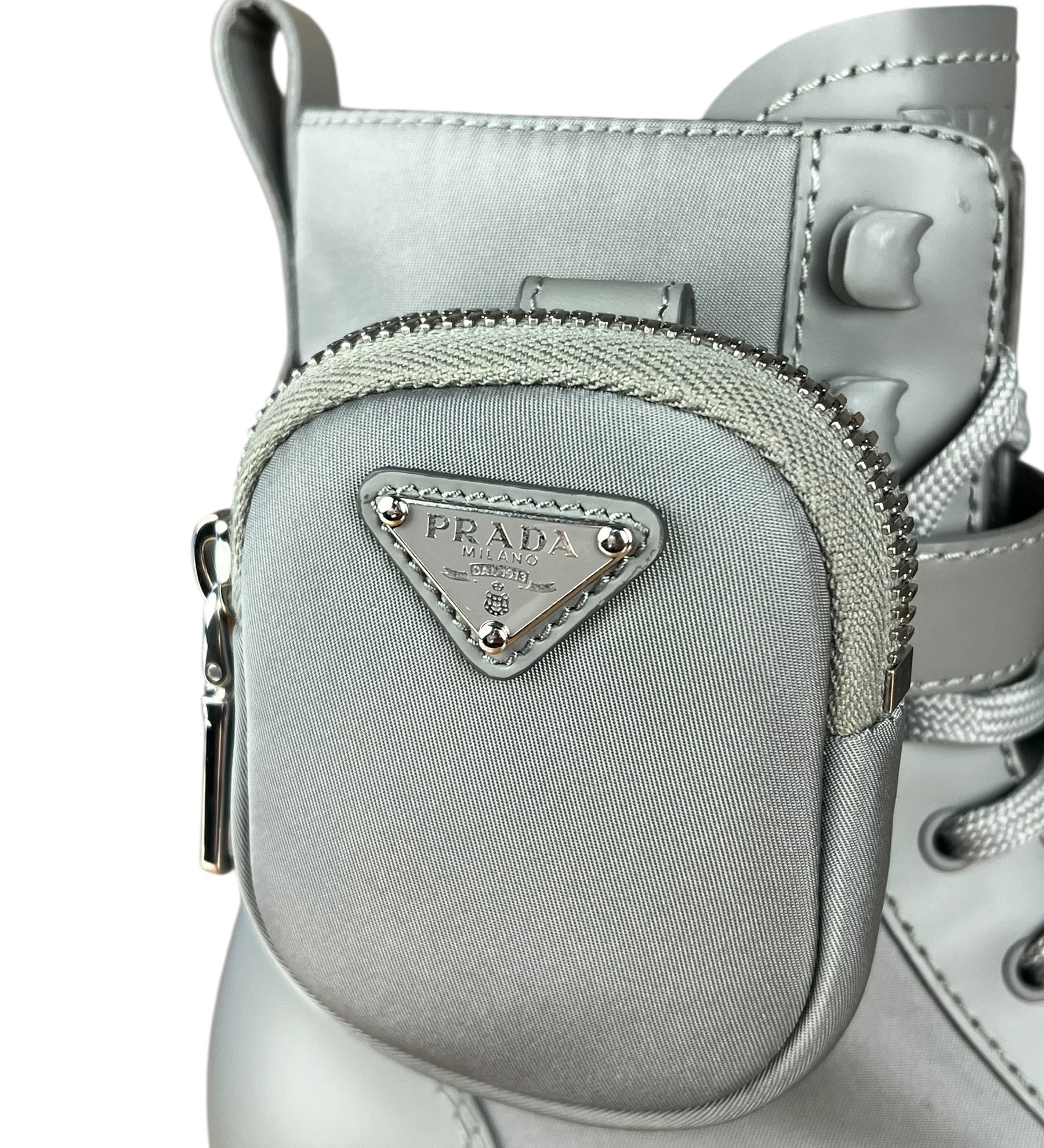 Prada Monolith Leather and Re-Nylon Pouch Boots