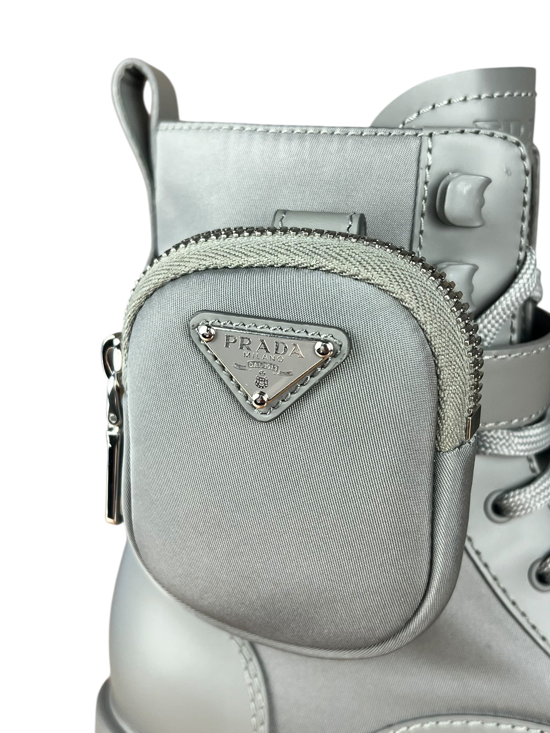 Prada Monolith Leather and Re-Nylon Pouch Boots