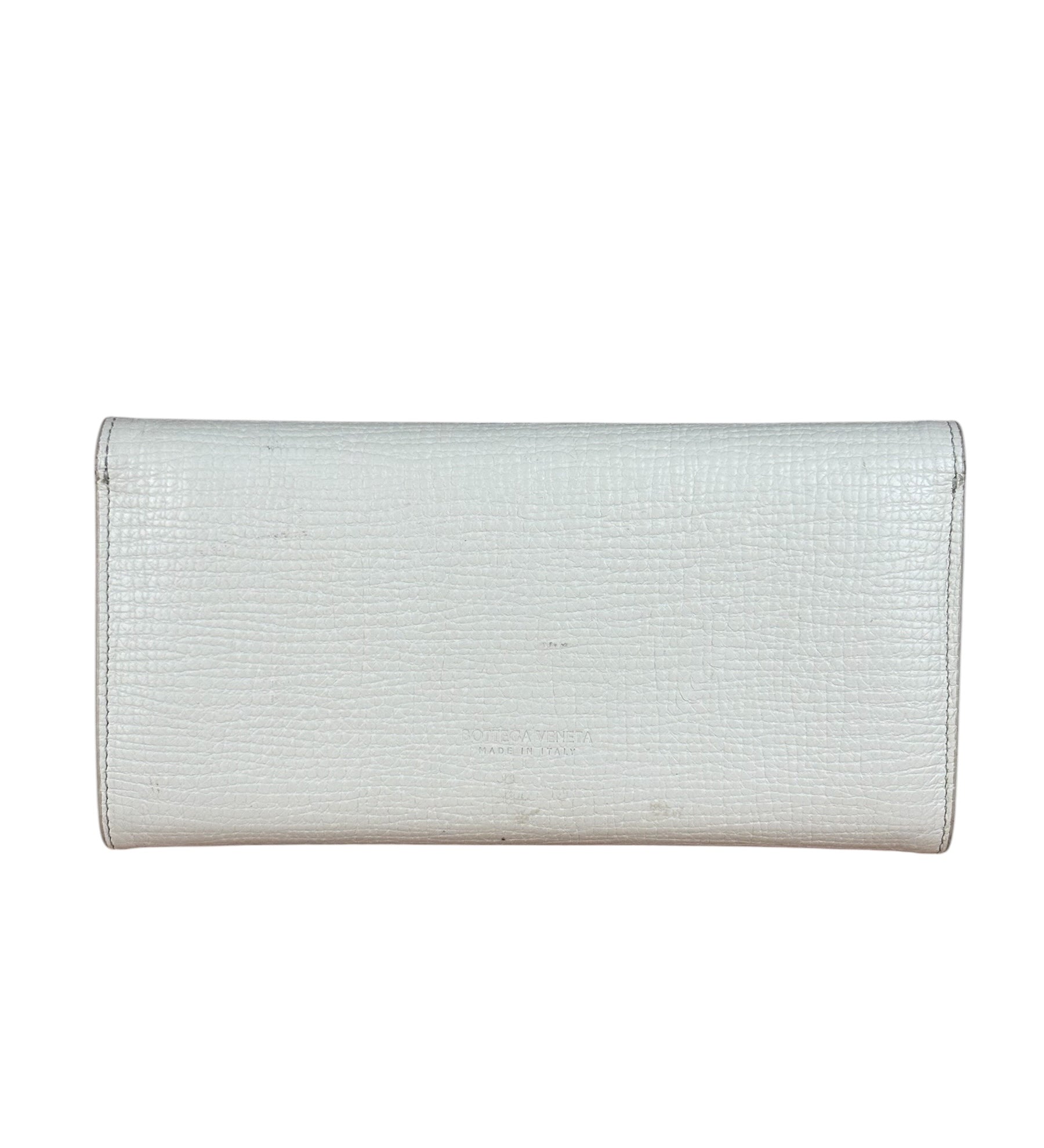 Bottega Veneta White Leather Palmellato Angle Long Wallet