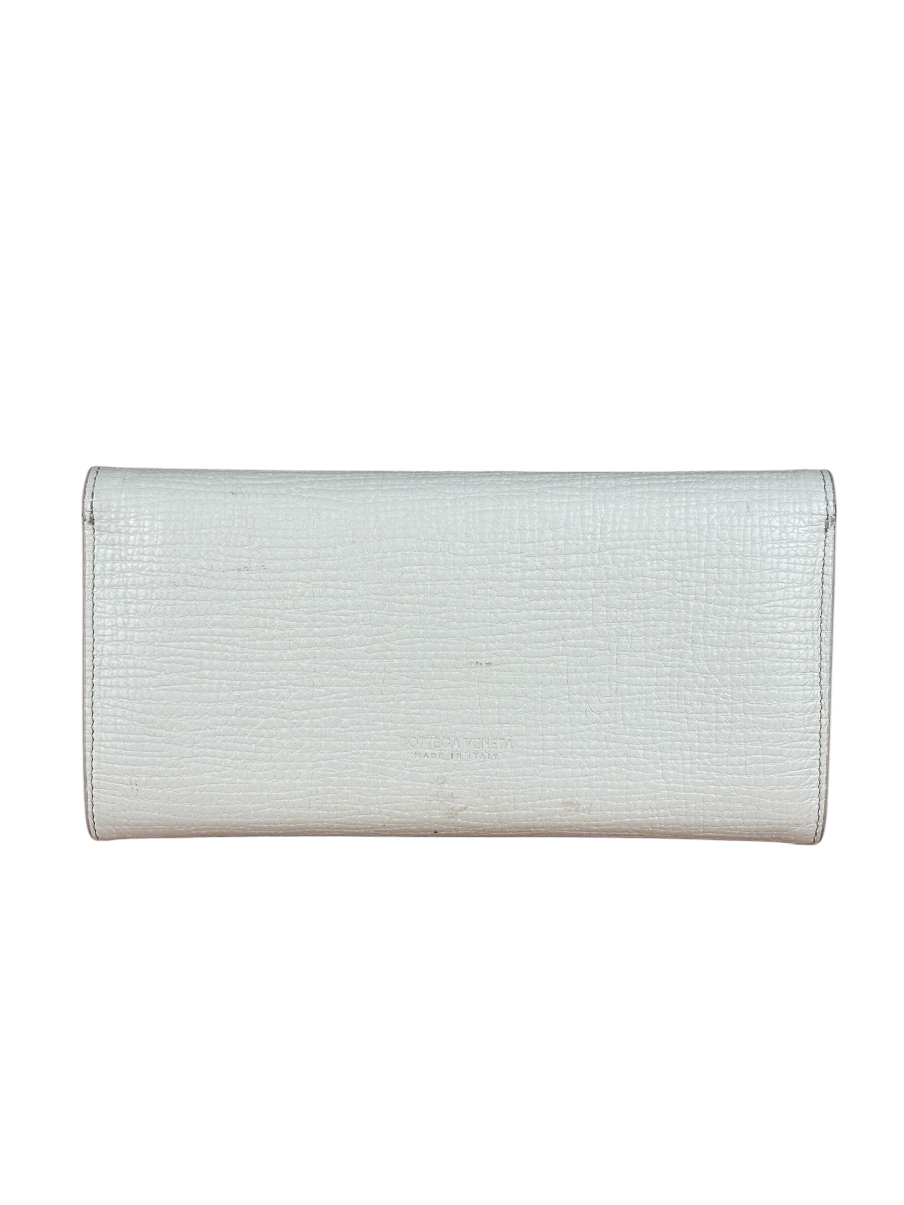 Bottega Veneta White Leather Palmellato Angle Long Wallet