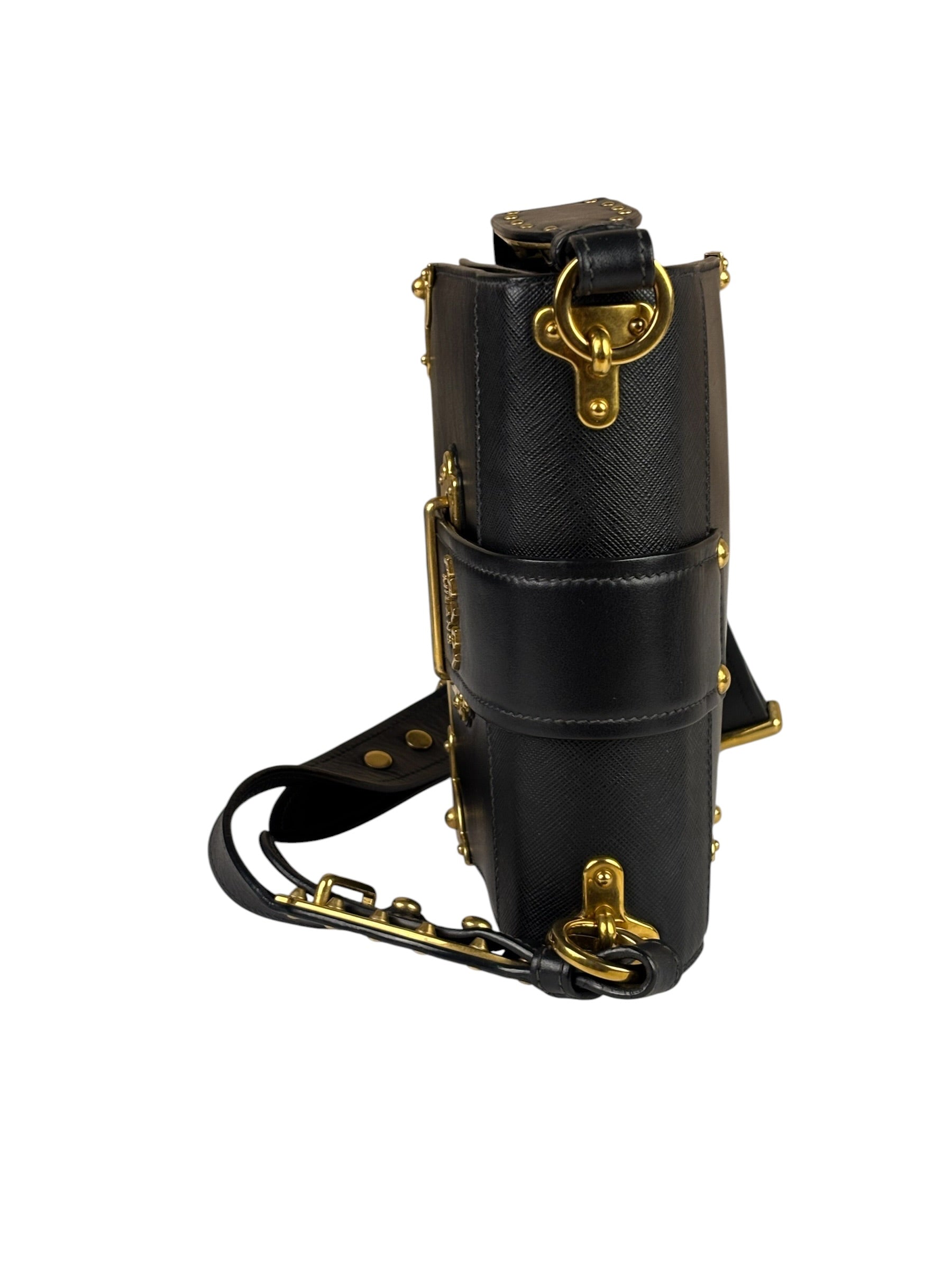 Prada Black Saffiano Leather Cahier Shoulder Bag