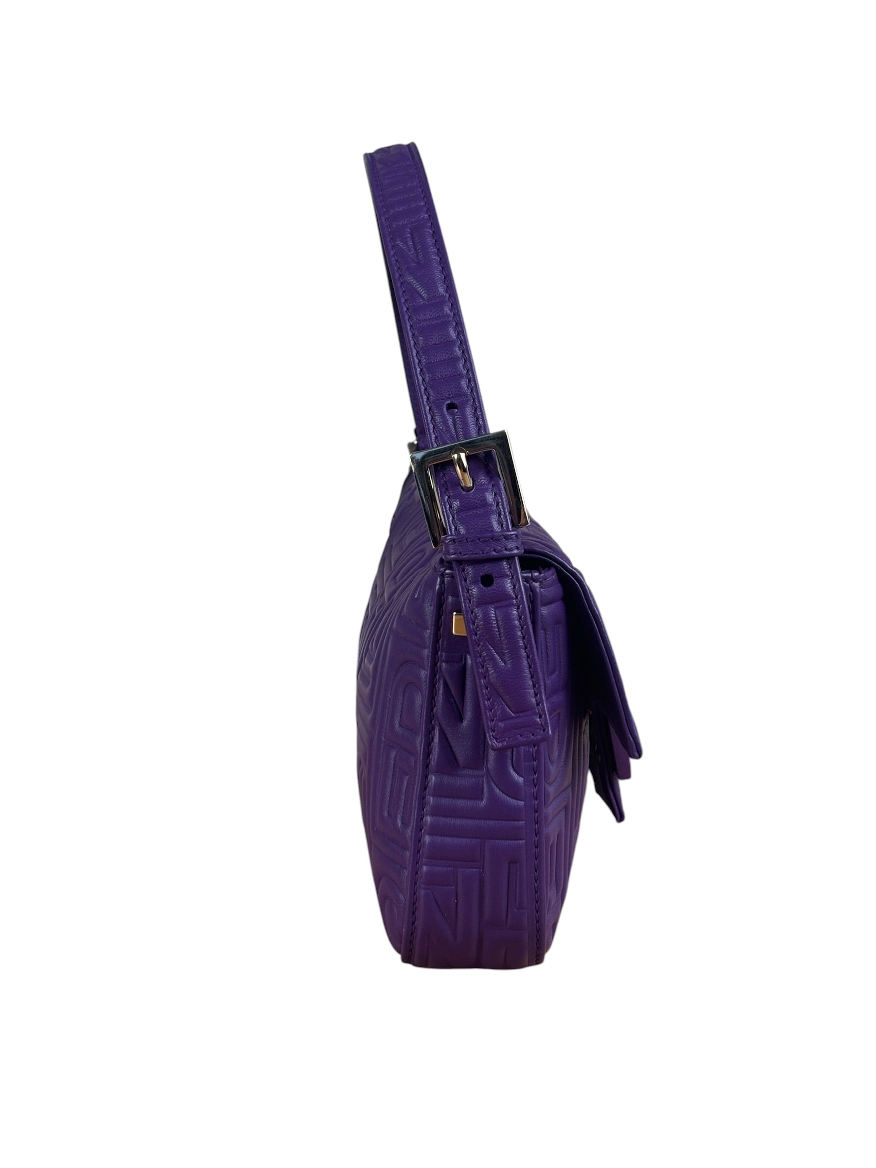 Fendi Purple Nappa Leather Medium Logo Embossed Baguette