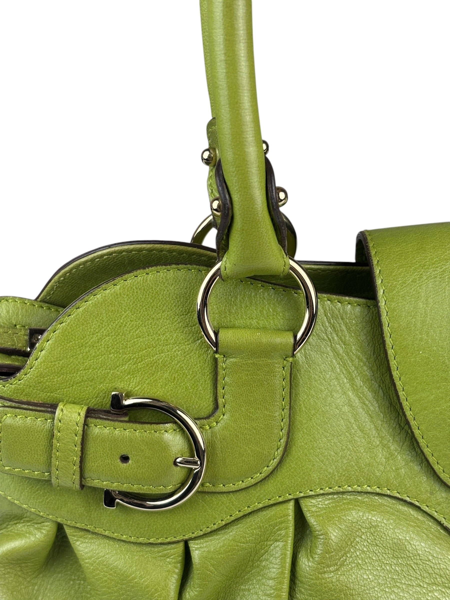 Salvatore Ferragamo Green Leather Marisa Shoulder Bag