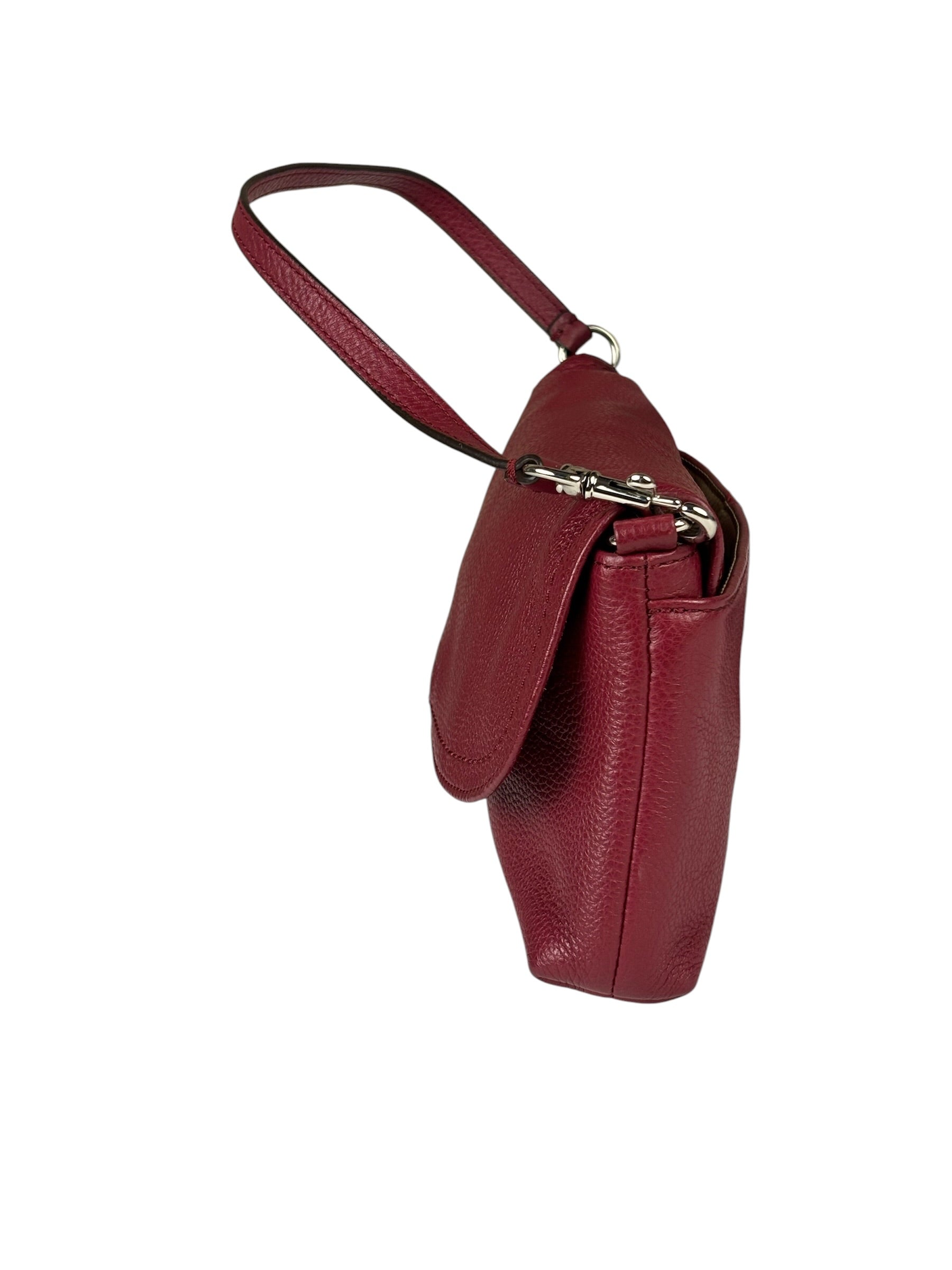 Coach Burgundy Pebbled Leather Flap Pochette
