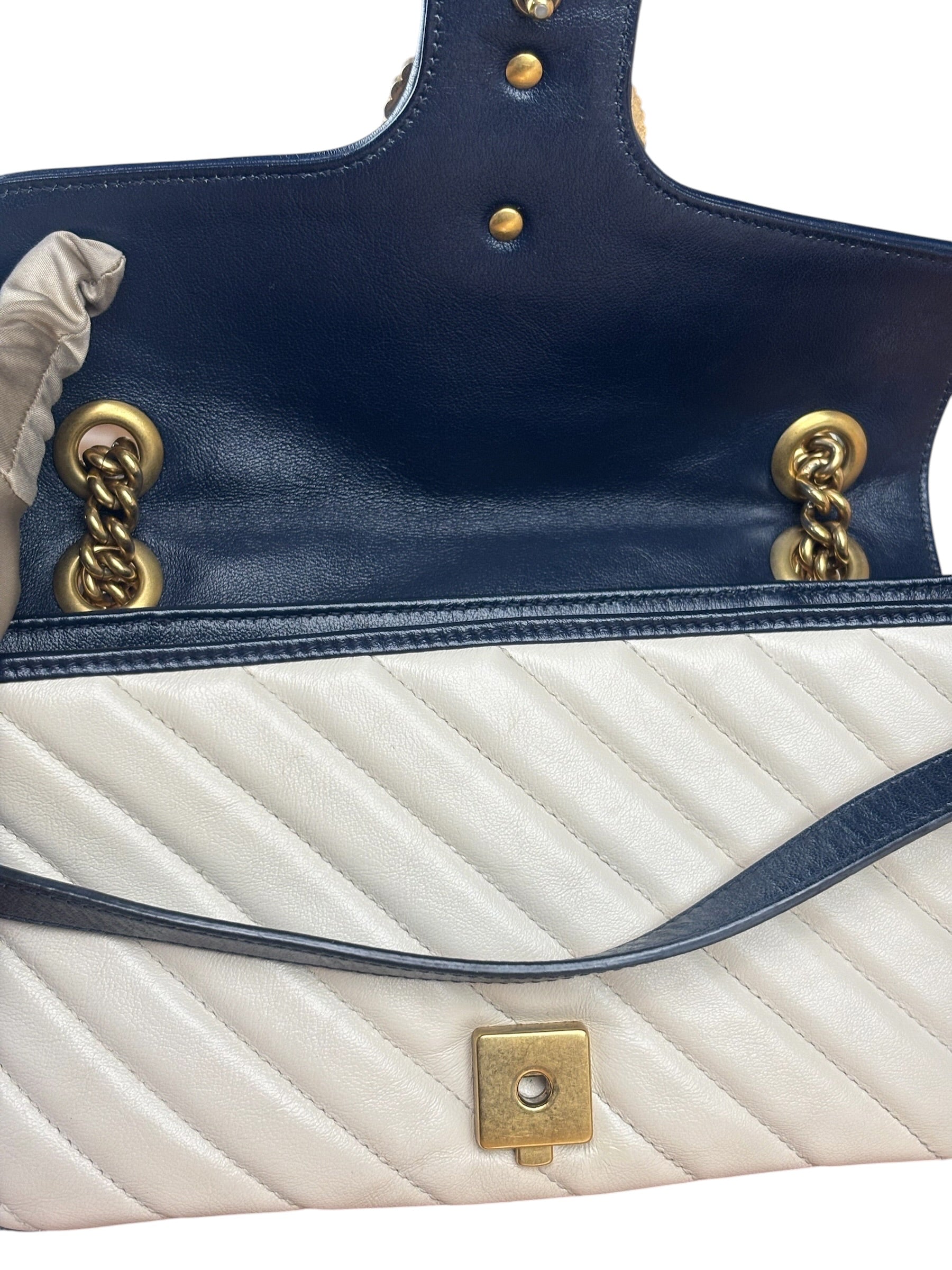 Gucci GG Marmont Cream & Navy Flap Bag