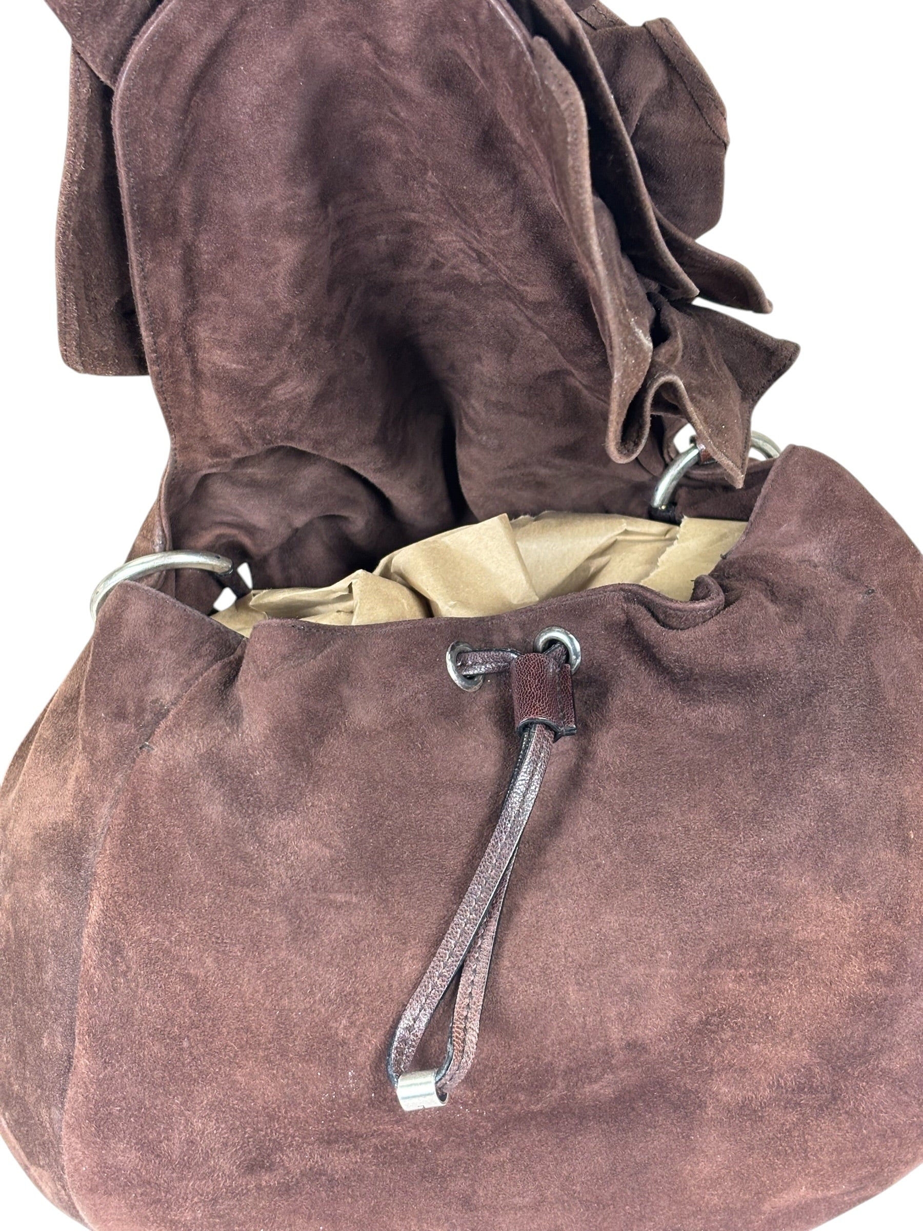Yves Saint Laurent Brown Suede/Leather Trim Naja Rose Petal Hobo Bag