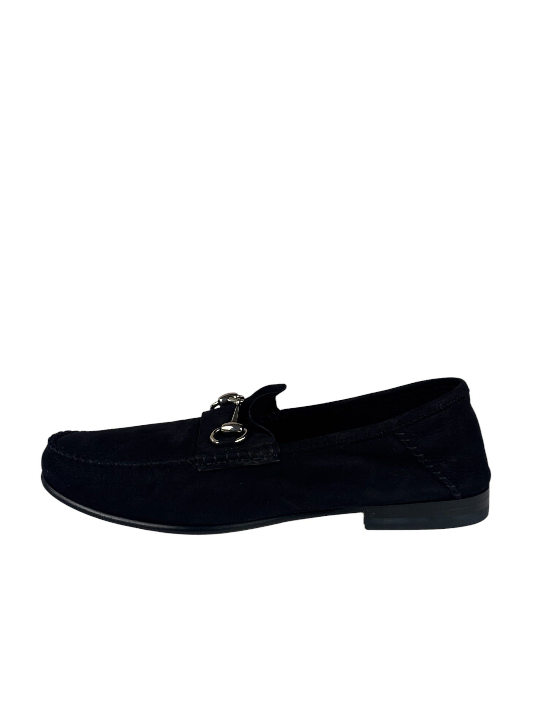 Gucci Black Suede Horsebit Loafers