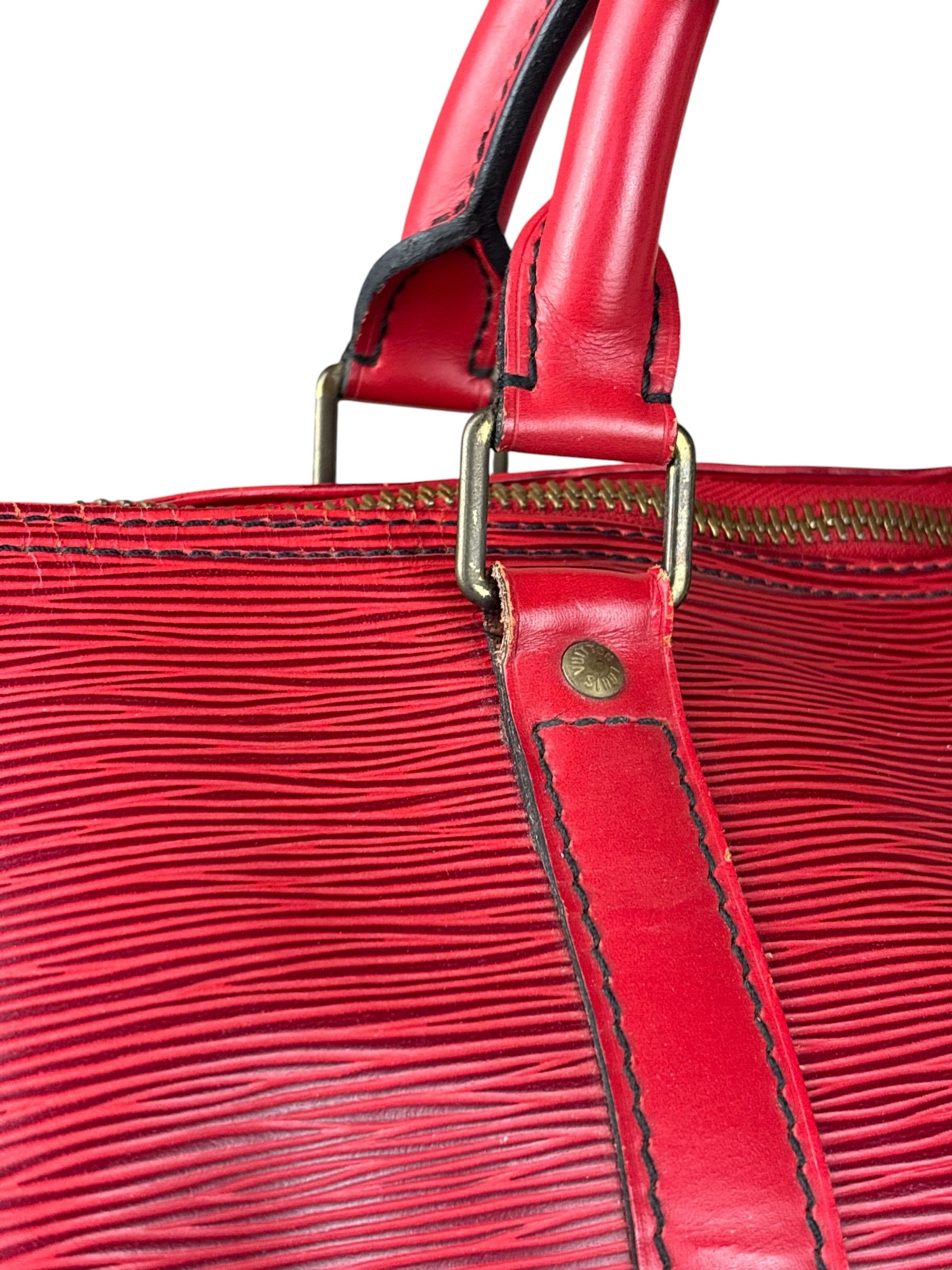 Louis Vuitton Red Epi Keepall Duffel Hand Bag