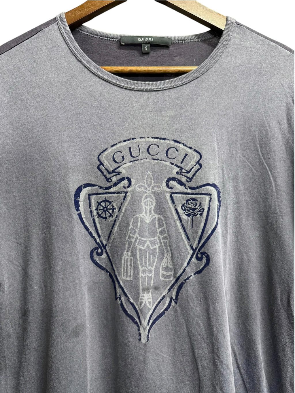 Gucci Two-Tone Blueish Grey Medieval Crest Tee