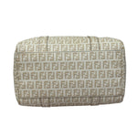 Fendi Beige Leather Trim Zucca Boston Bag