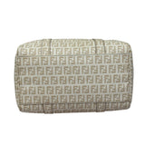 Fendi Beige Leather Trim Zucca Boston Bag