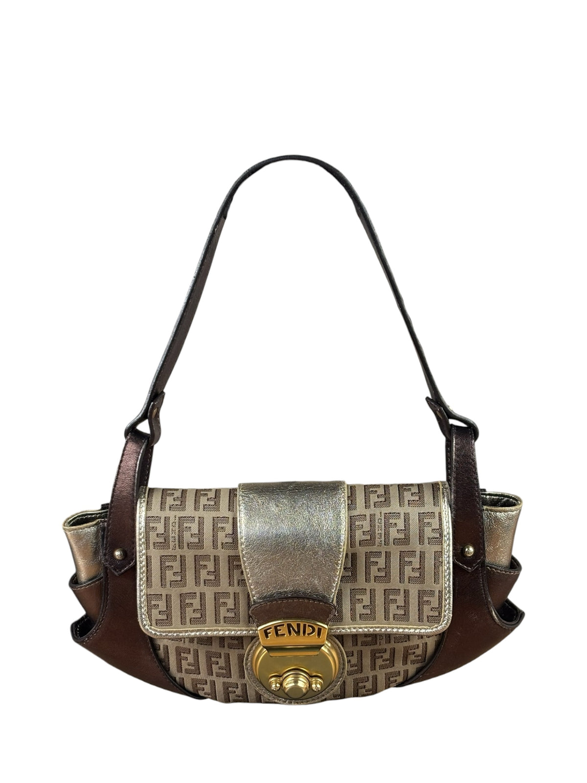 Fendi Colorblock Leather Trim Zucca Compilation Baguette