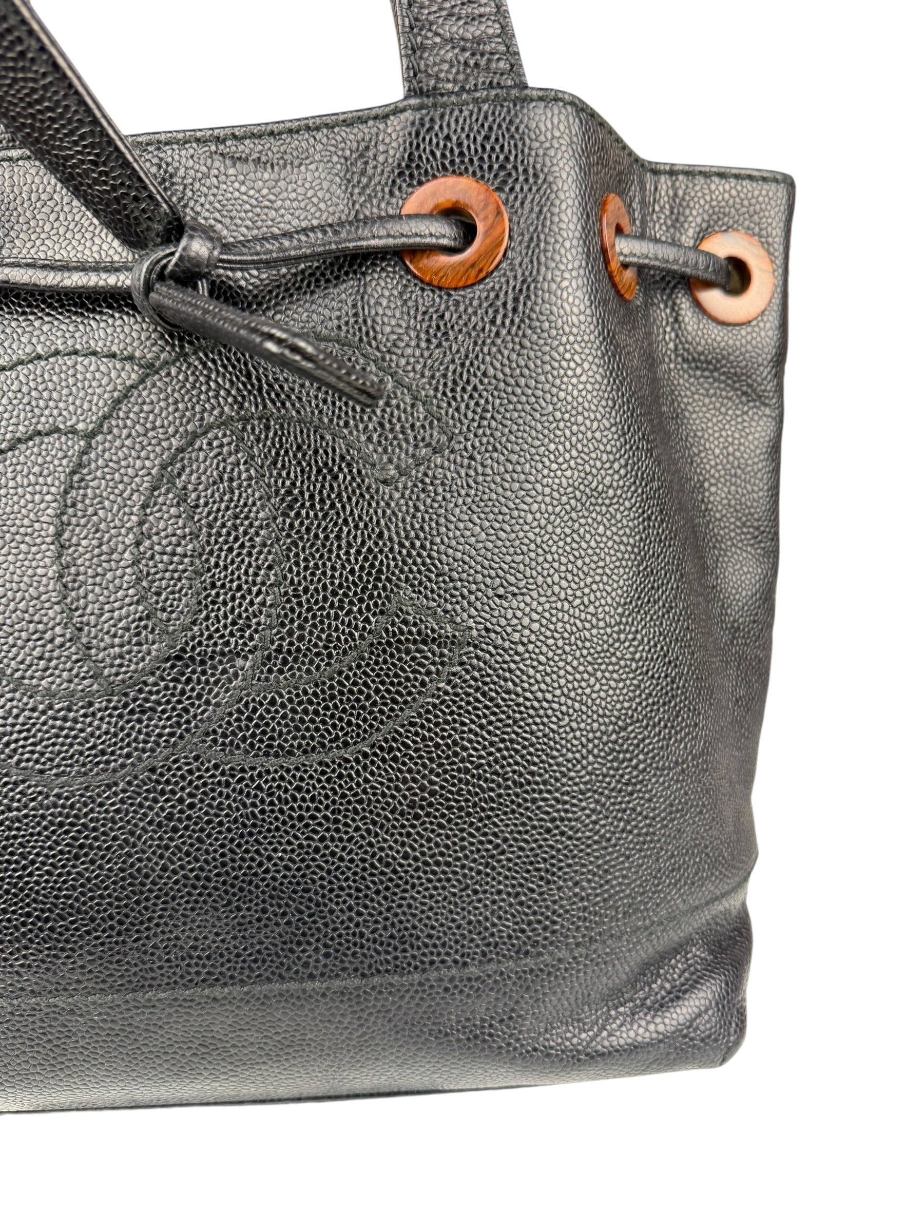 Chanel Black Caviar CC Drawstring Tote Bag 2002