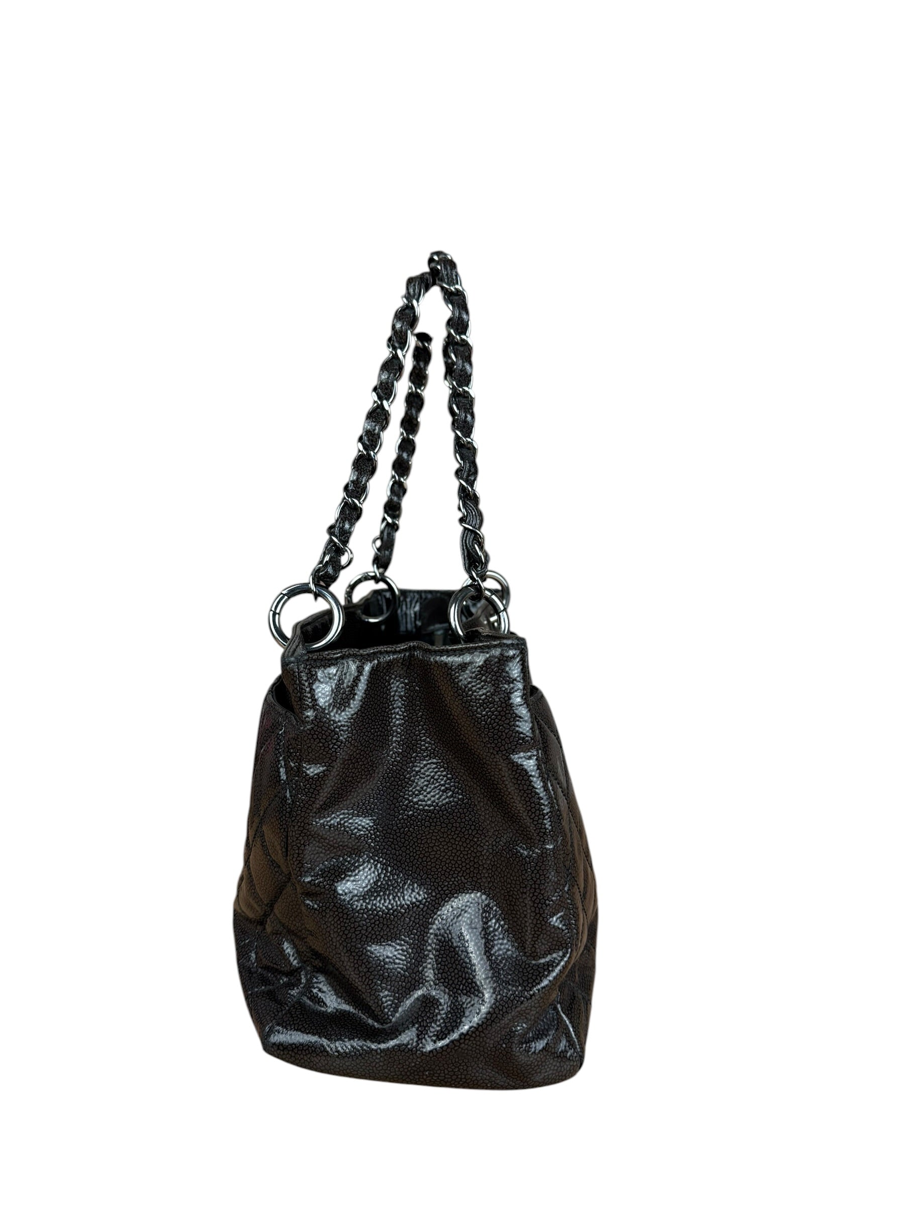 Chanel Black/Grey Textured Patent 2.55 Reissue Chain Tote