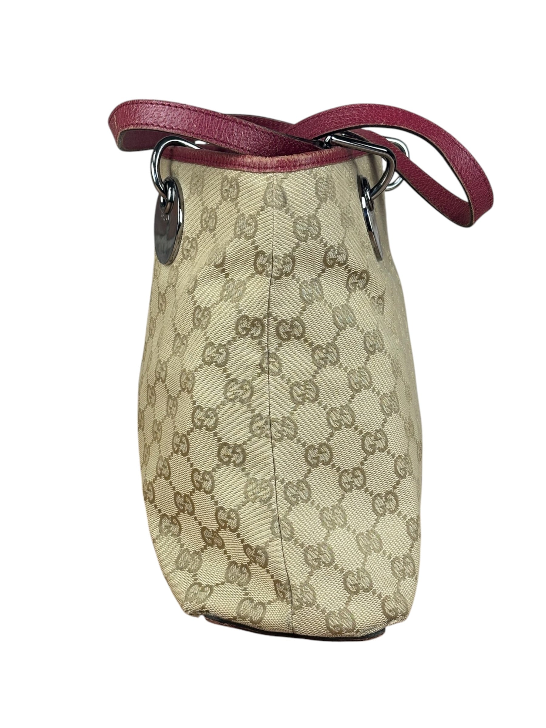 Gucci Vintage GG Canvas Pink Trim Shoulder Bag
