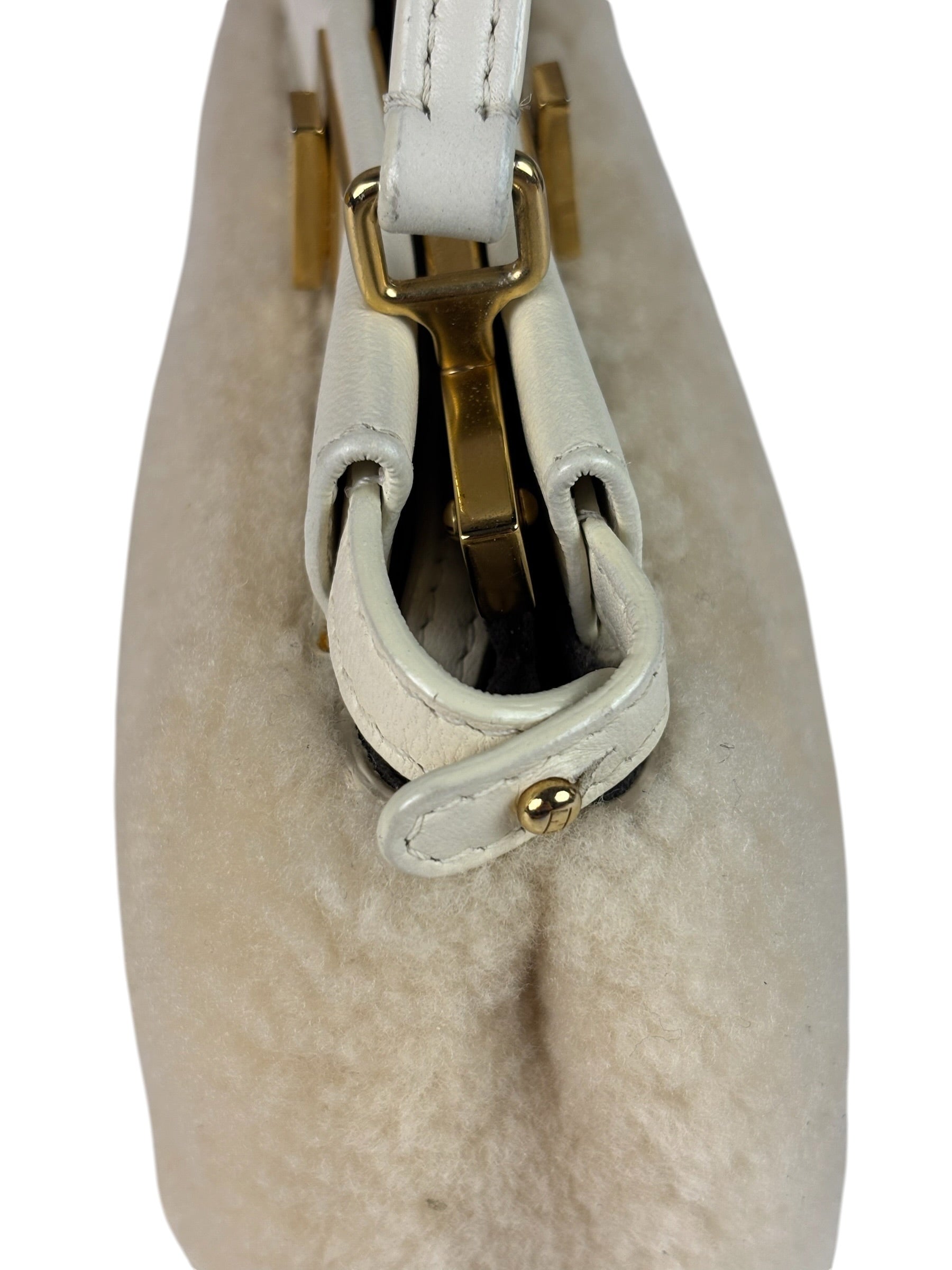 Fendi Cream Fur Lambskin Trim Micro Peekaboo Two-Way Bag
