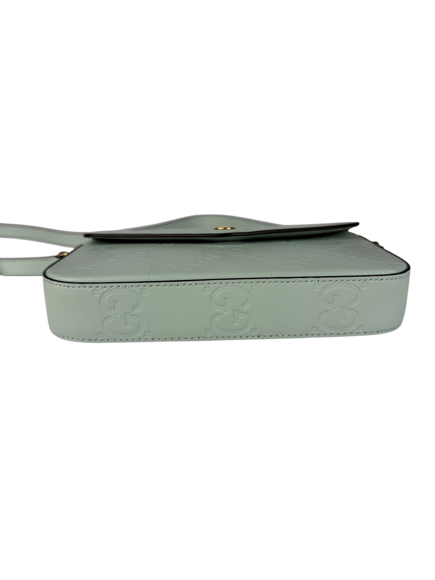 Gucci GG Super Mini Leather Shoulder Bag Pale Blue