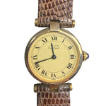 Cartier Must De Vendome Vermeil Cream Roman Dial Brown Lizard Strap