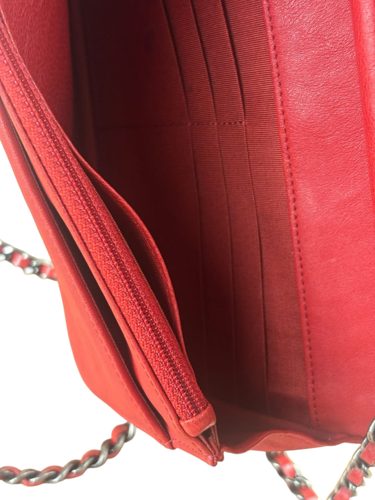 Chanel Red Quilted Lambskin Boy Flap Wallet On Chain 2012