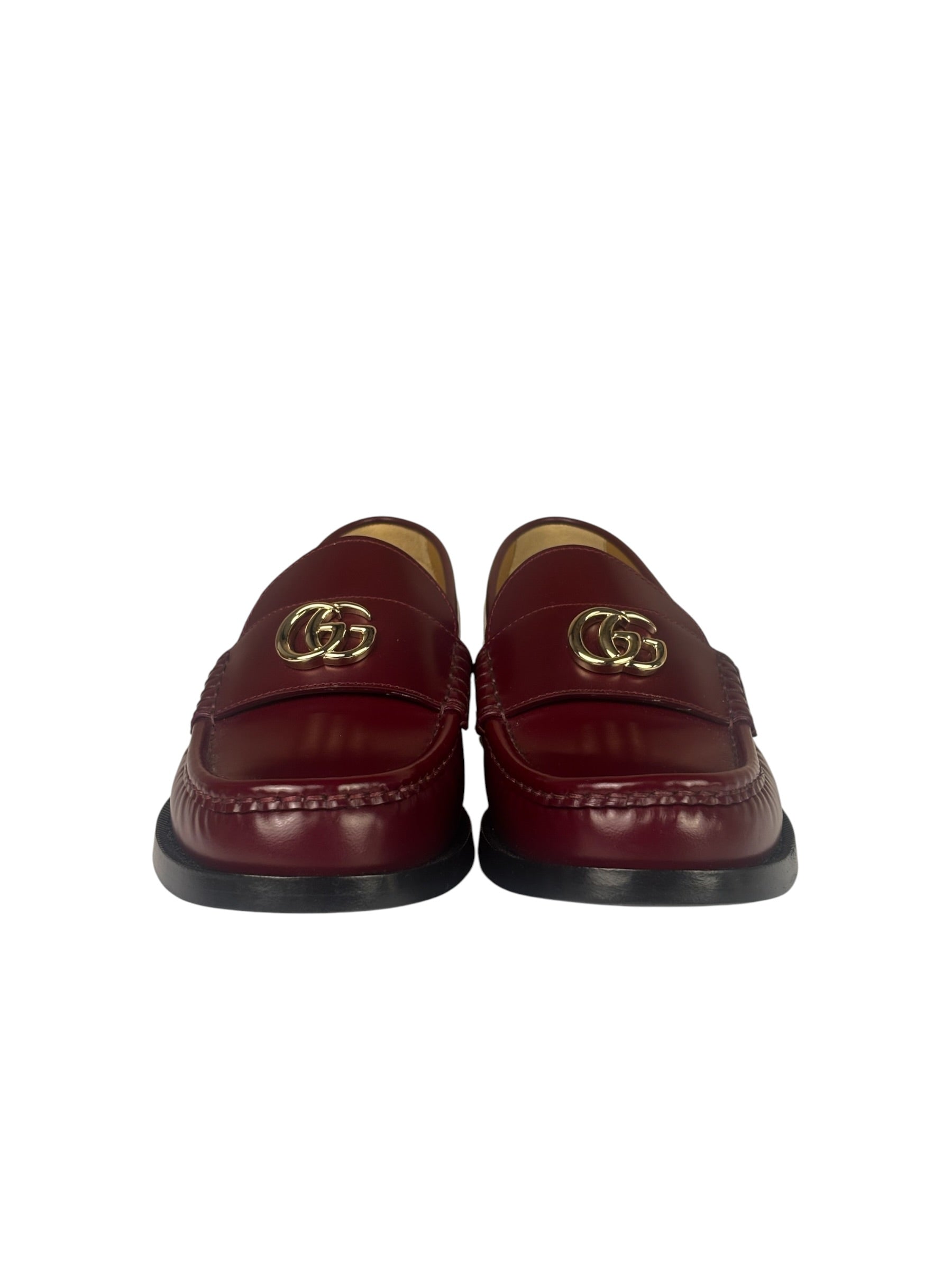 Gucci Burgundy Leather Double G Logo Loafers