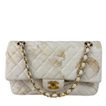 Chanel White Denim/Leather Trim Greek Collection Flower Double Flap Bag 2018