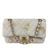 Chanel White Denim/Leather Trim Greek Collection Flower Double Flap Bag 2018