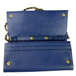 Prada Blue Saffiano Leather Fire Flap Wallet On Chain