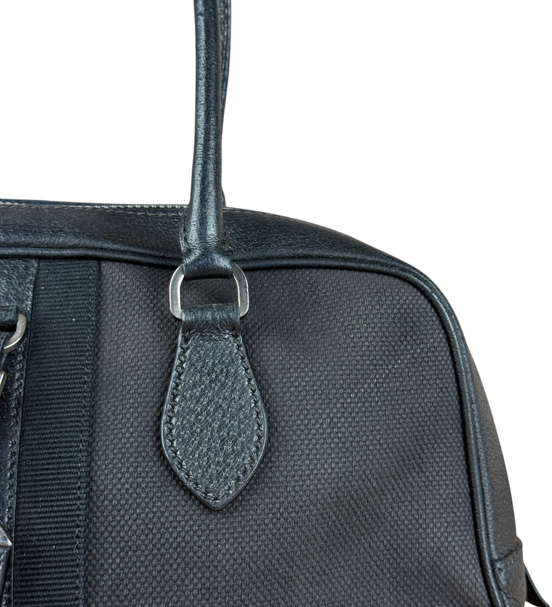 Prada Vintage Black Canvas Leather Trim Bowler Shoulder Bag