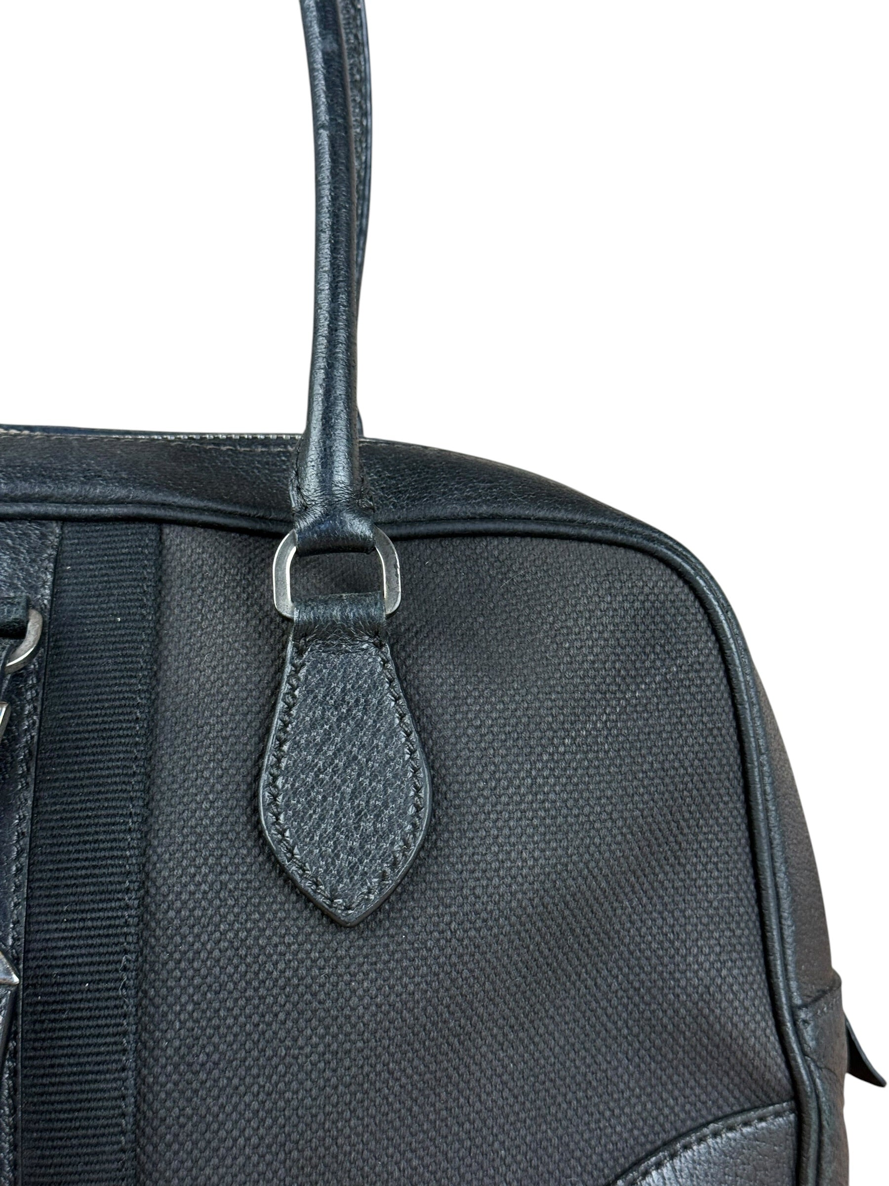 Prada Vintage Black Canvas Leather Trim Bowler Shoulder Bag