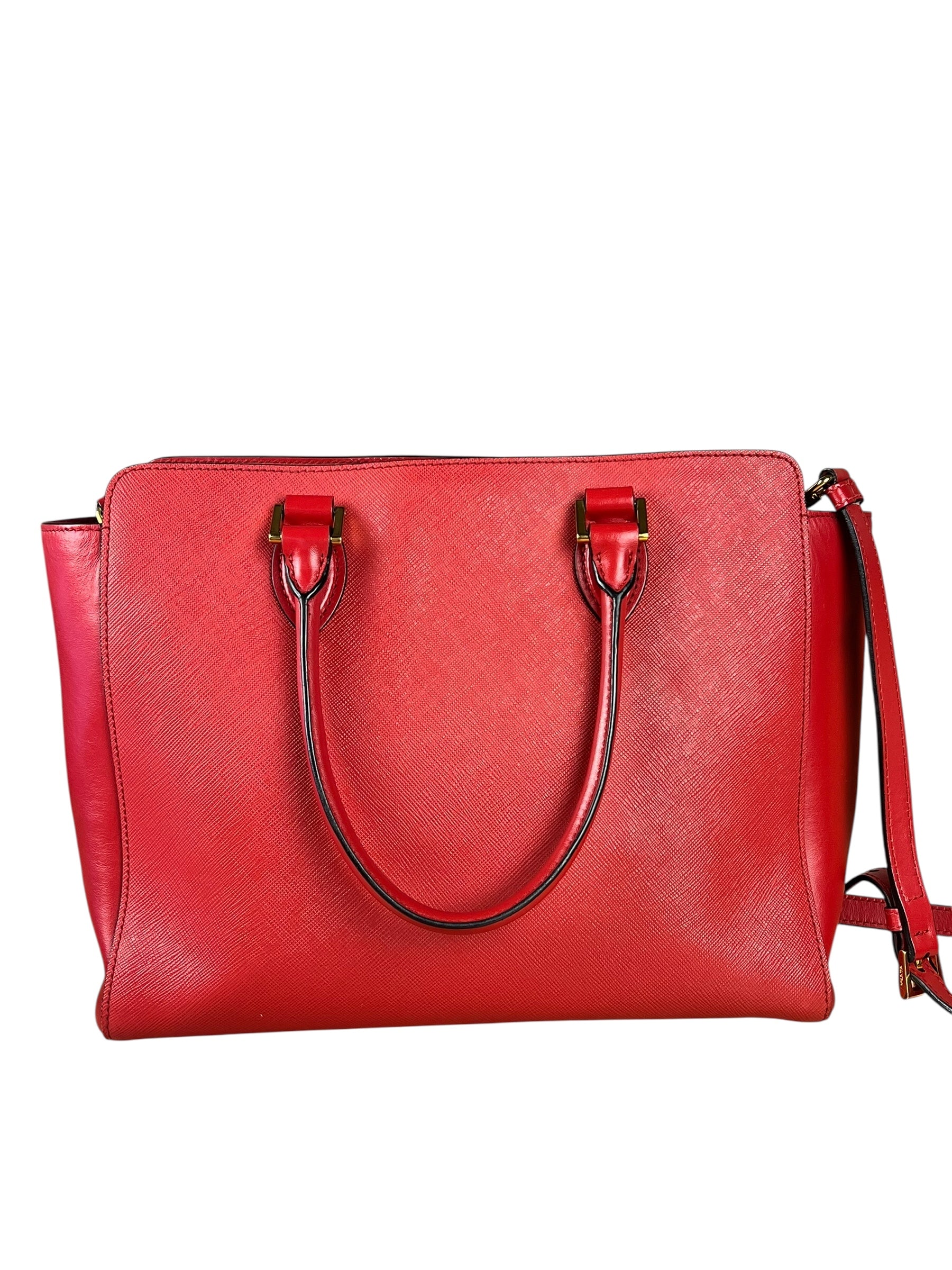 Prada Red Saffiano Leather 2Way Tote