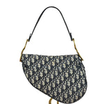 Christian Dior Navy Leather Trim Trotter Saddle Two-Way Bag