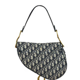 Christian Dior Navy Leather Trim Trotter Saddle Two-Way Bag