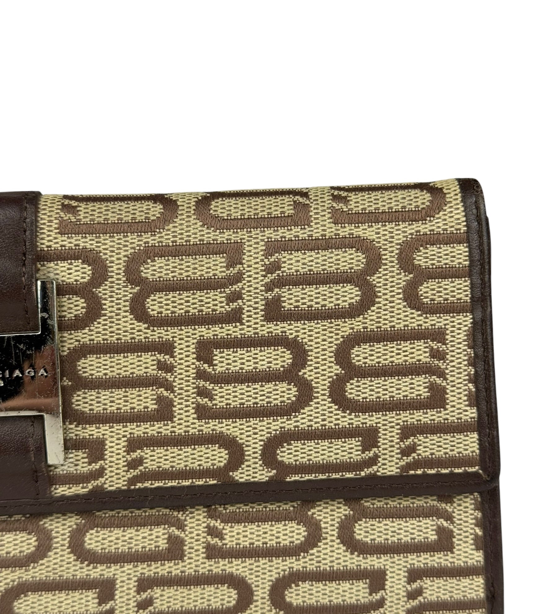 Balenciaga Vintage Brown Canvas Logo Long Wallet