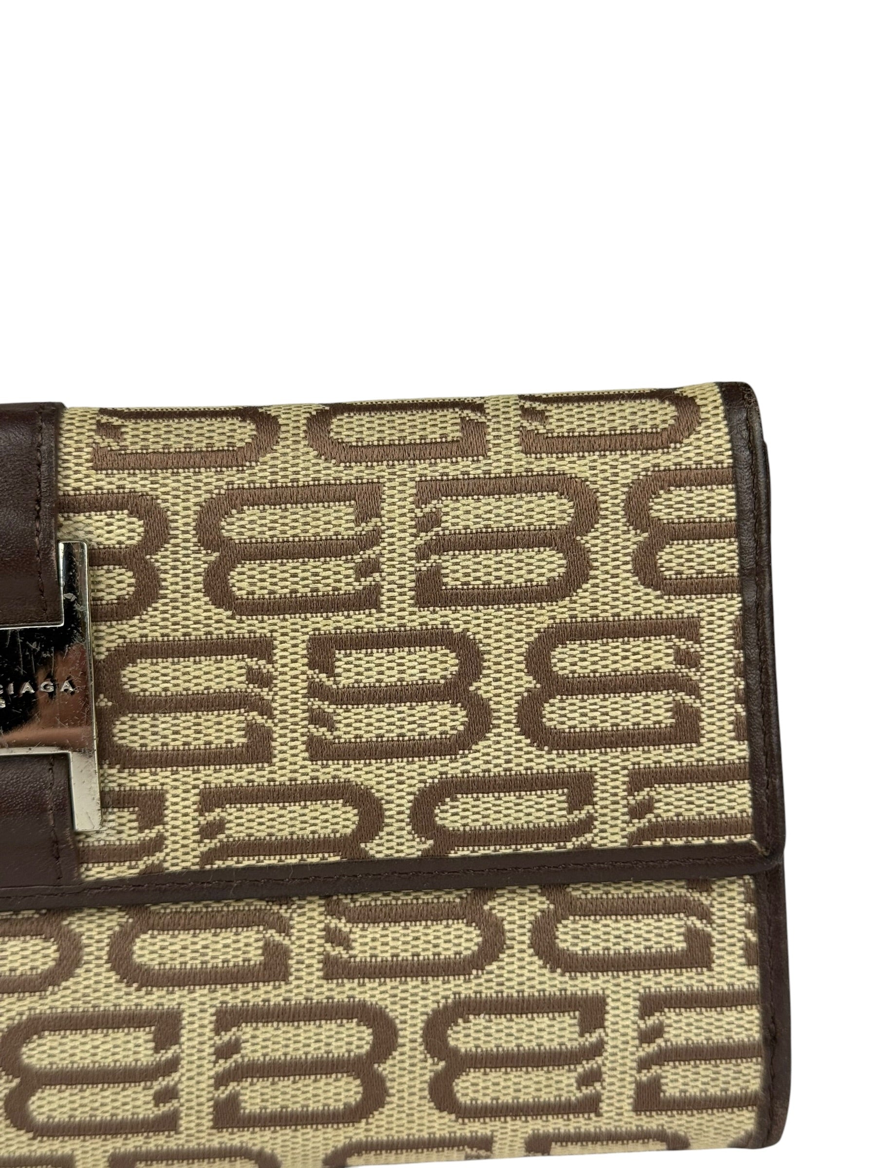 Balenciaga Vintage Brown Canvas Logo Long Wallet