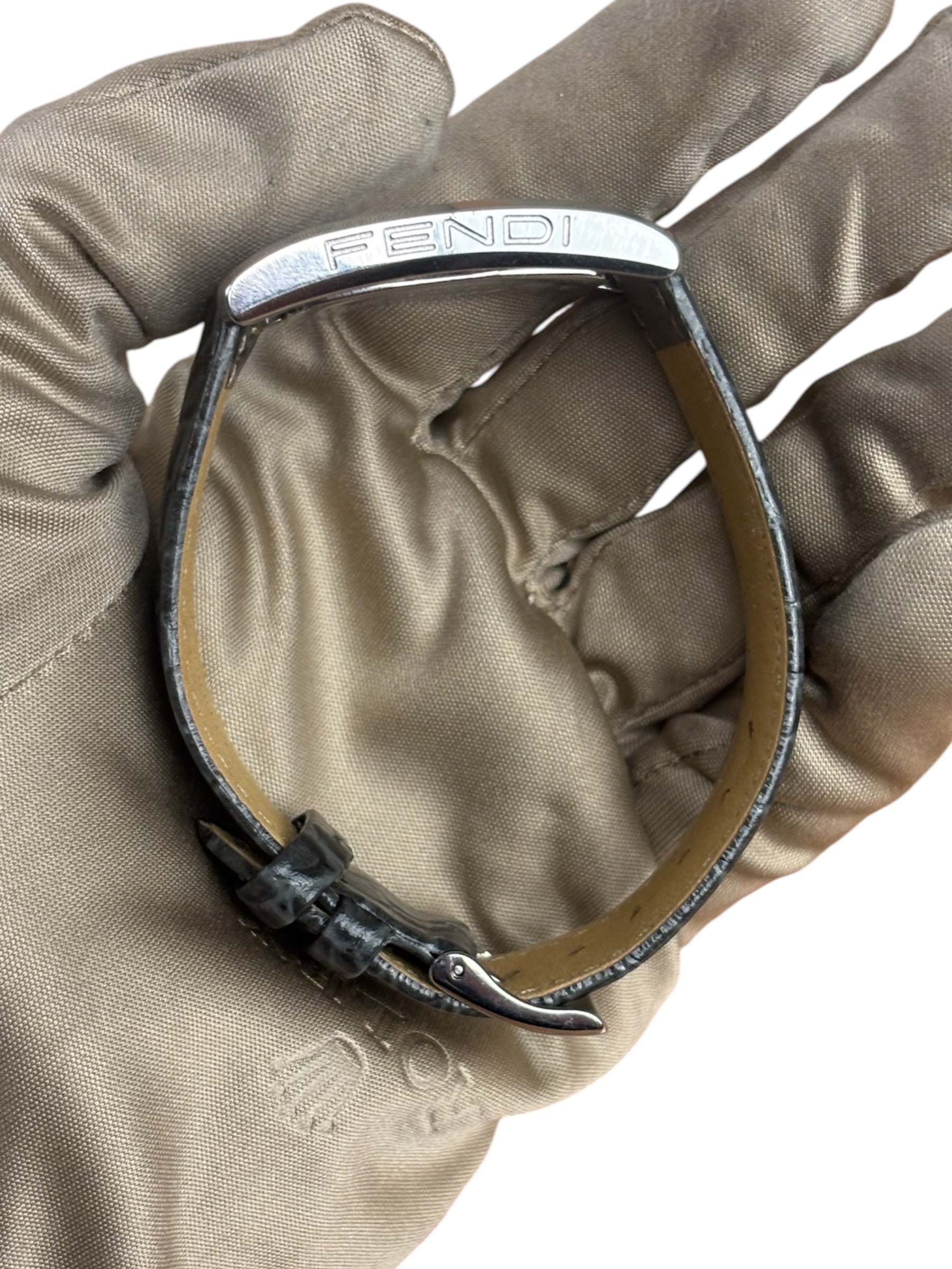 Fendi Tank White Dial Grey Croc Strap