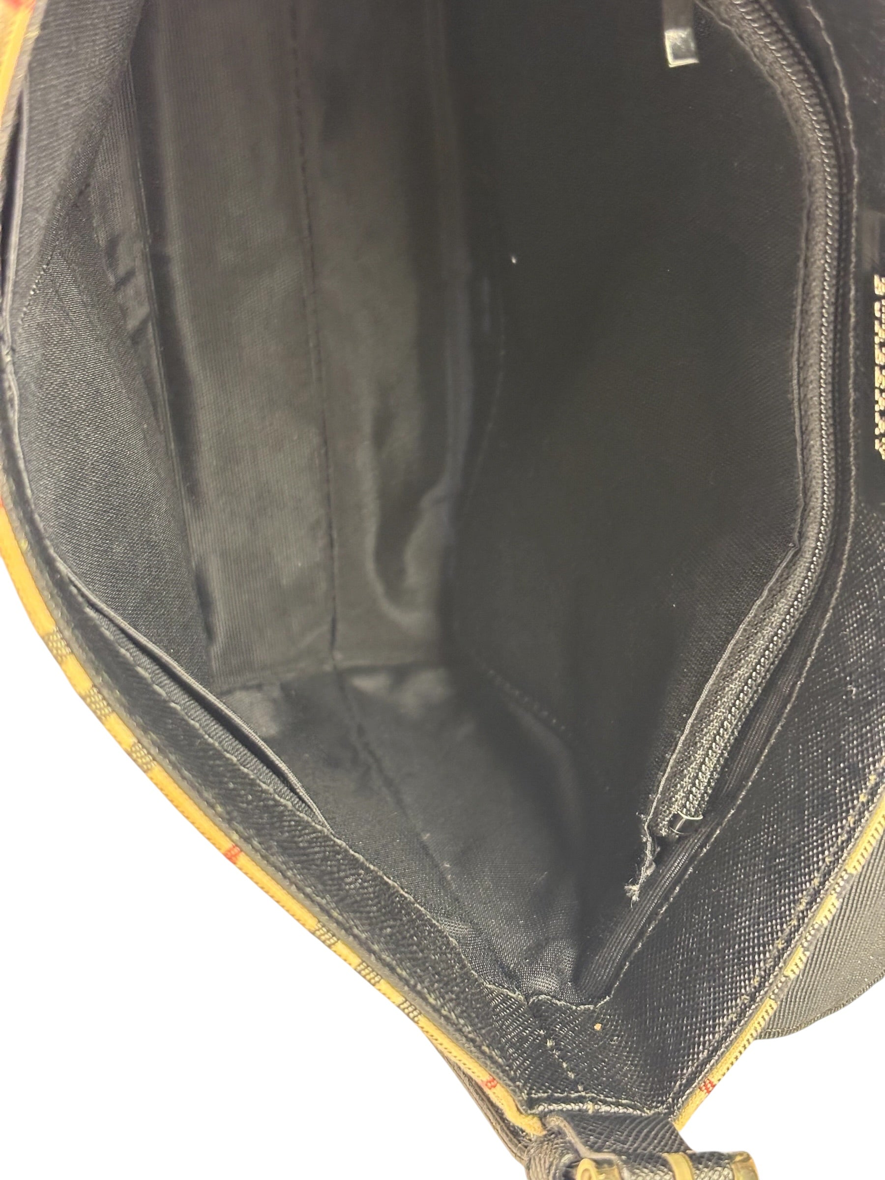 Burberry Black Leather Trim House Check Flap Crossbody Bag