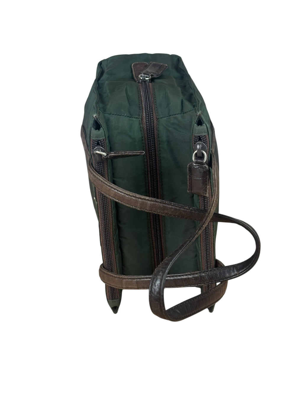 Prada Green/Brown Leather Trim/Nylon Tote