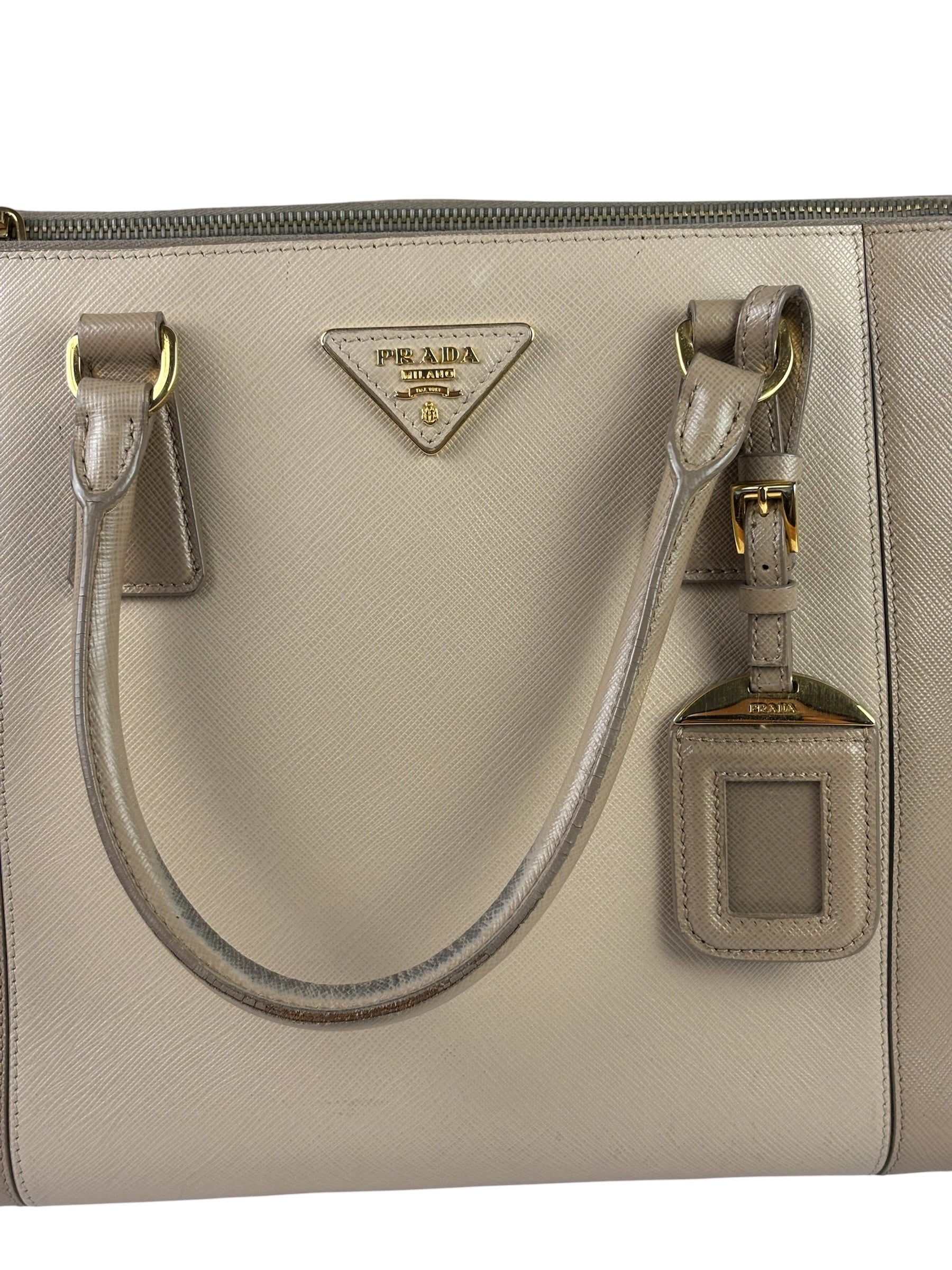 Prada Beige Saffiano Leather Galleria Large Shoulder Bag
