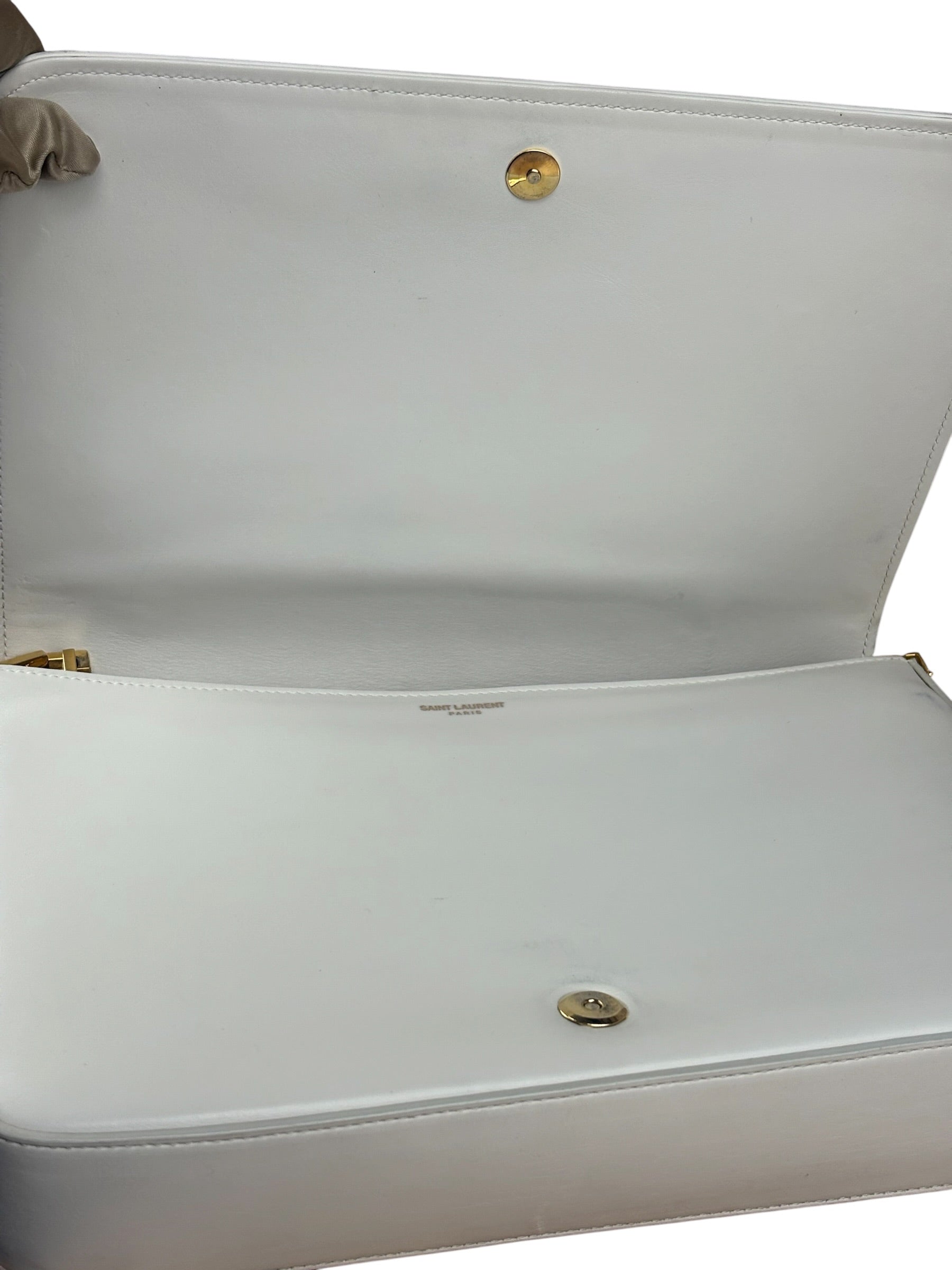 YSL White Chevron Quilted Babylone Chain Flap Shoulder Bag