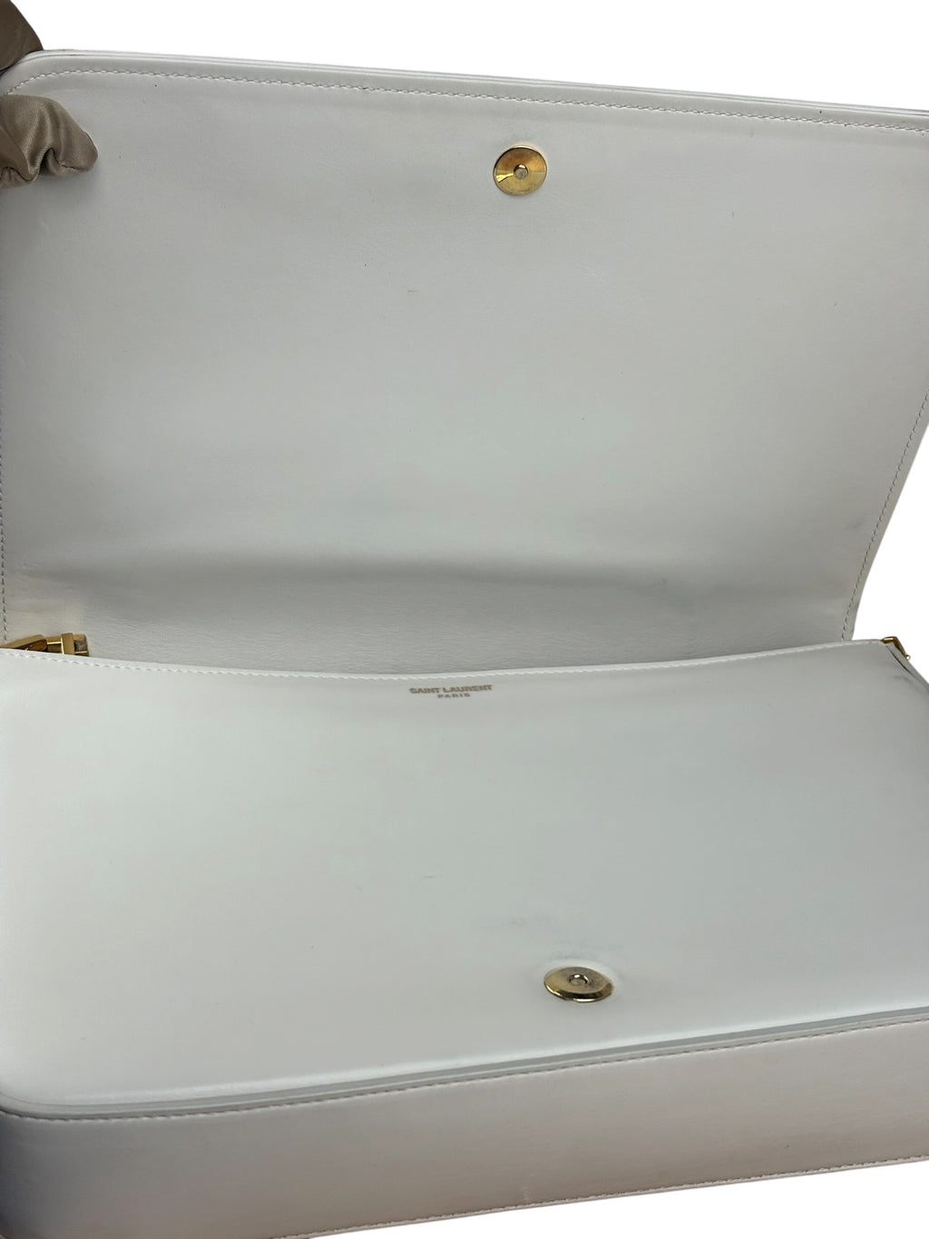 YSL White Chevron Quilted Babylone Chain Flap Shoulder Bag
