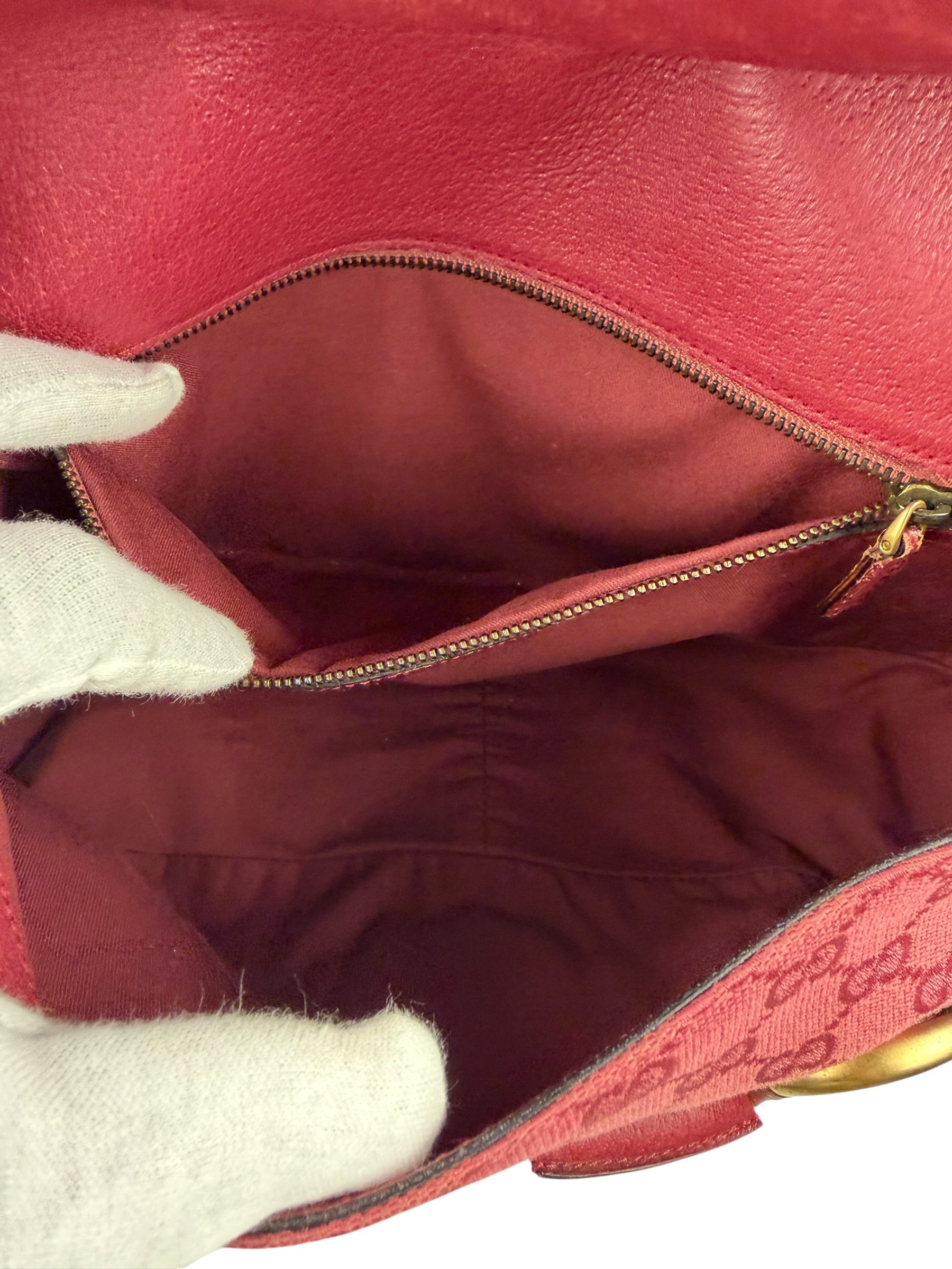 Gucci GG Vintage Pink Canvas Horsebit Shoulder Bag
